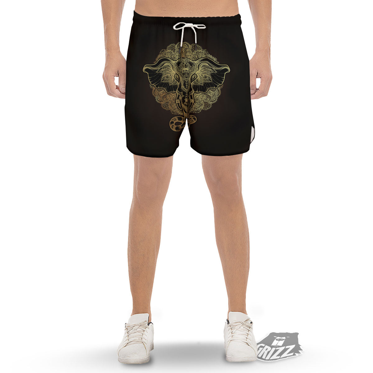 Elephant Spiritual Golden Print Men's Gym Shorts-grizzshop