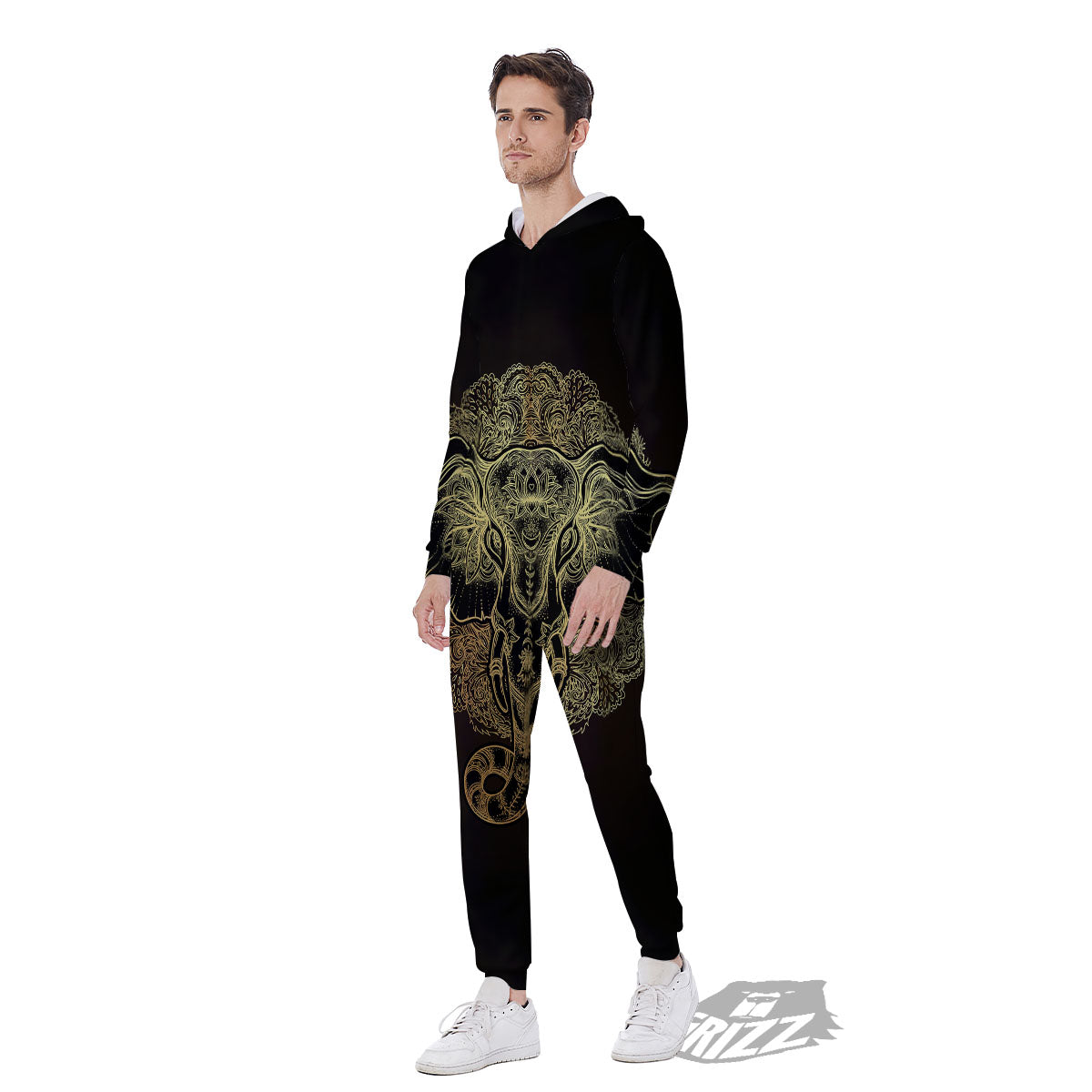 Elephant Spiritual Golden Print Men's Jumpsuit-grizzshop