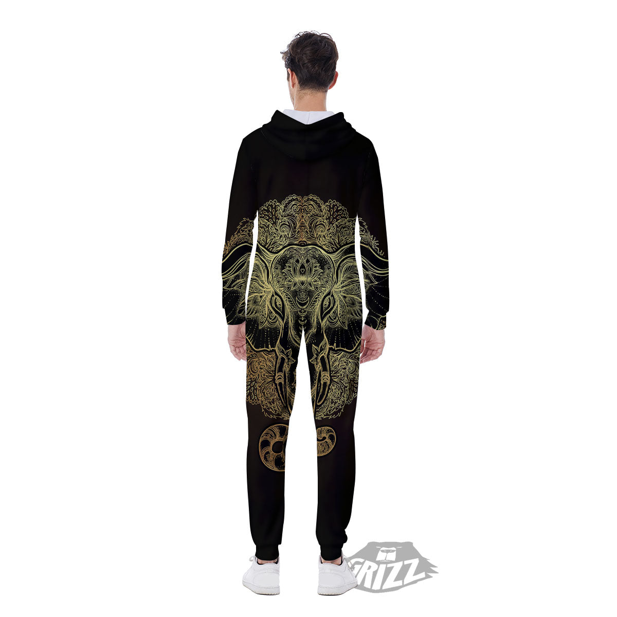 Elephant Spiritual Golden Print Men's Jumpsuit-grizzshop