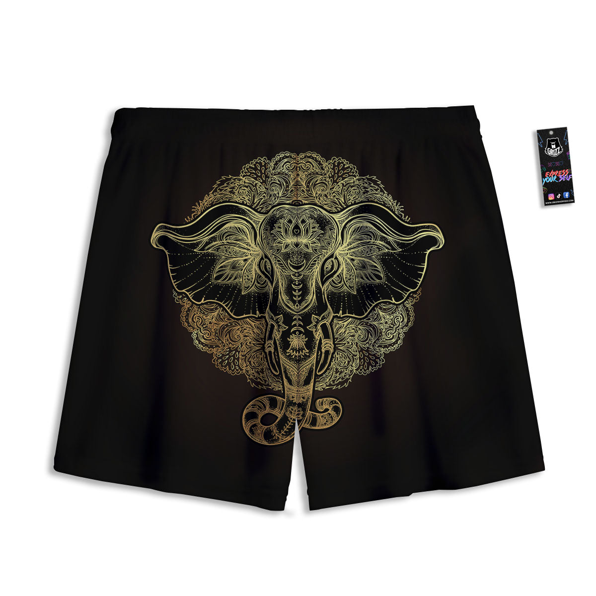 Elephant Spiritual Golden Print Mesh Shorts