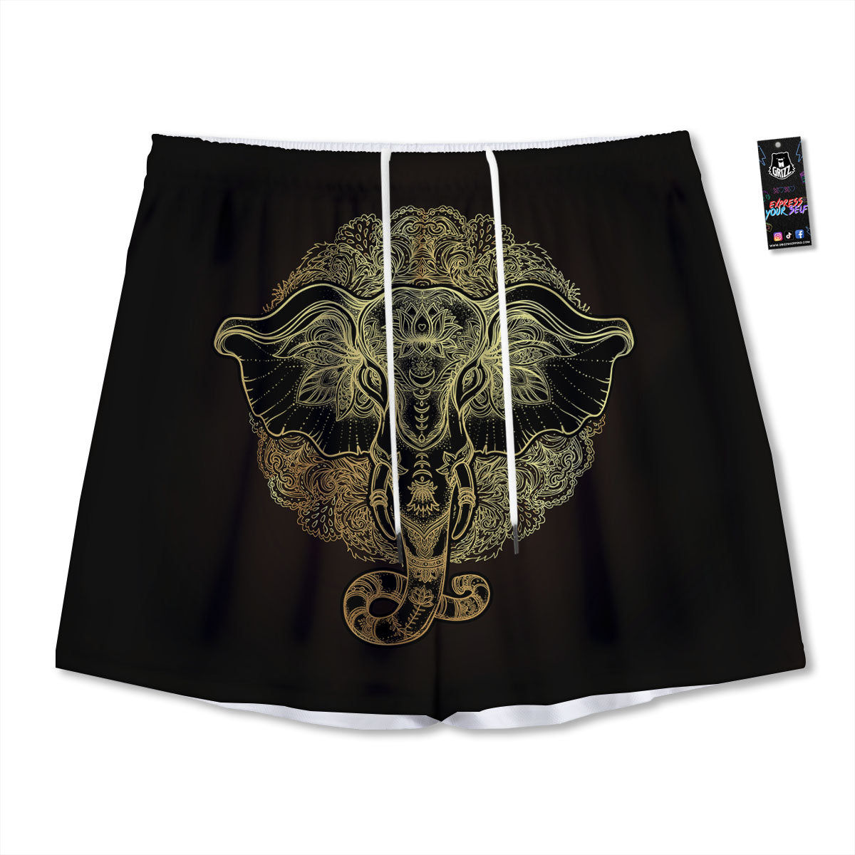 Elephant Spiritual Golden Print Mesh Shorts