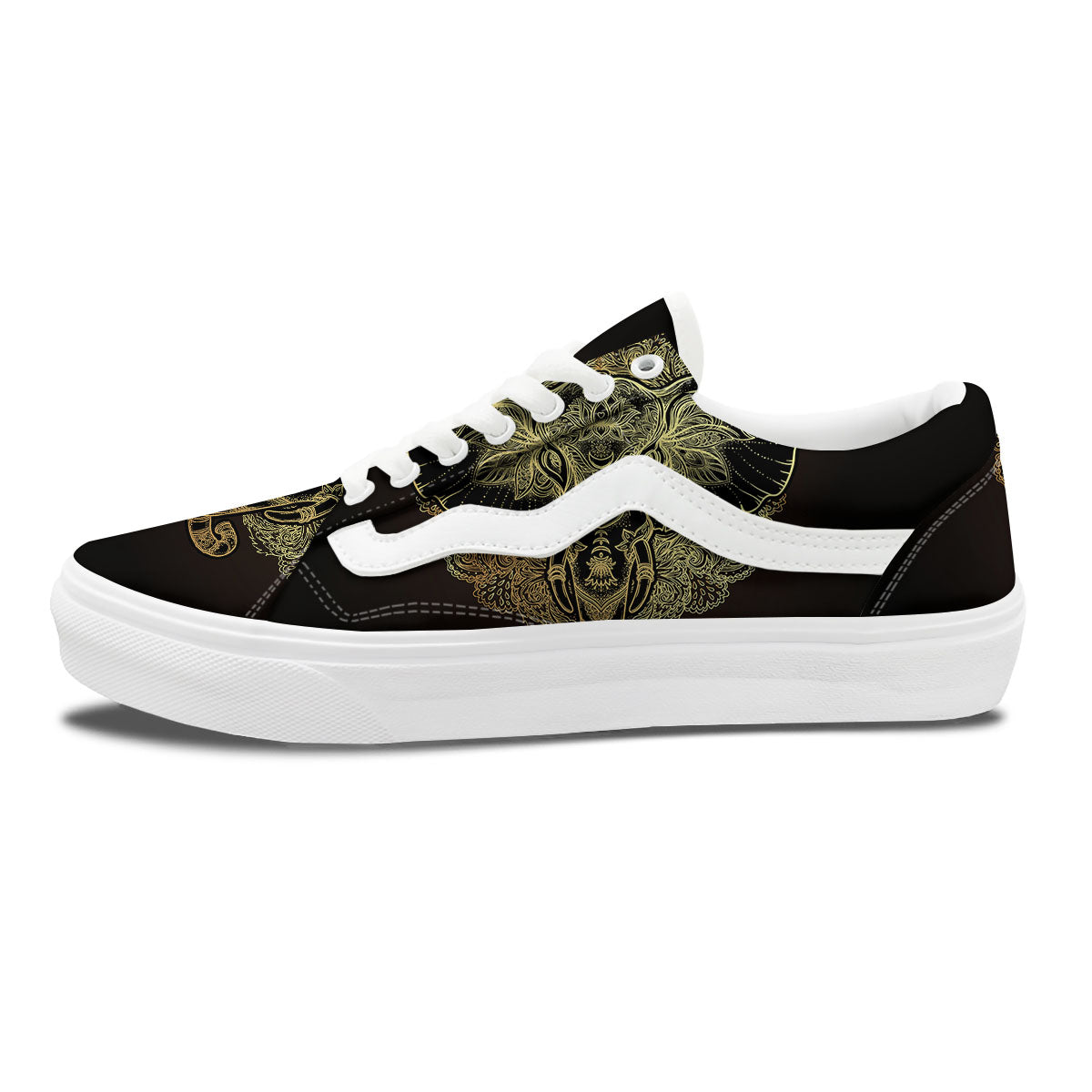 Elephant Spiritual Golden Print Skate Shoes-grizzshop