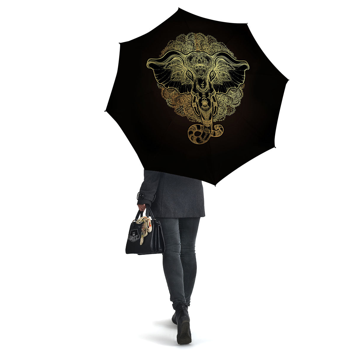 Elephant Spiritual Golden Print Umbrella-grizzshop