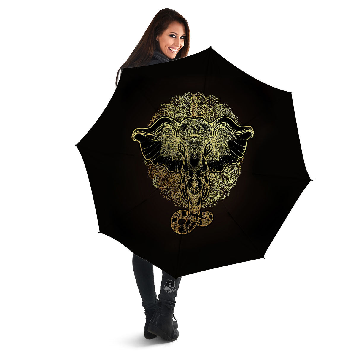 Elephant Spiritual Golden Print Umbrella-grizzshop