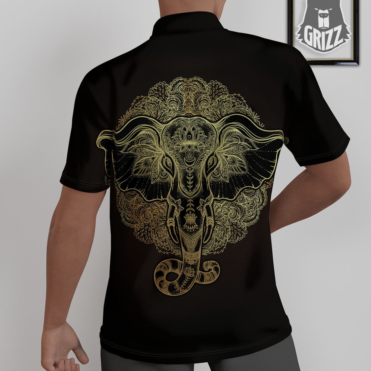 Elephant Spiritual Golden Print Untucked Shirts-grizzshop