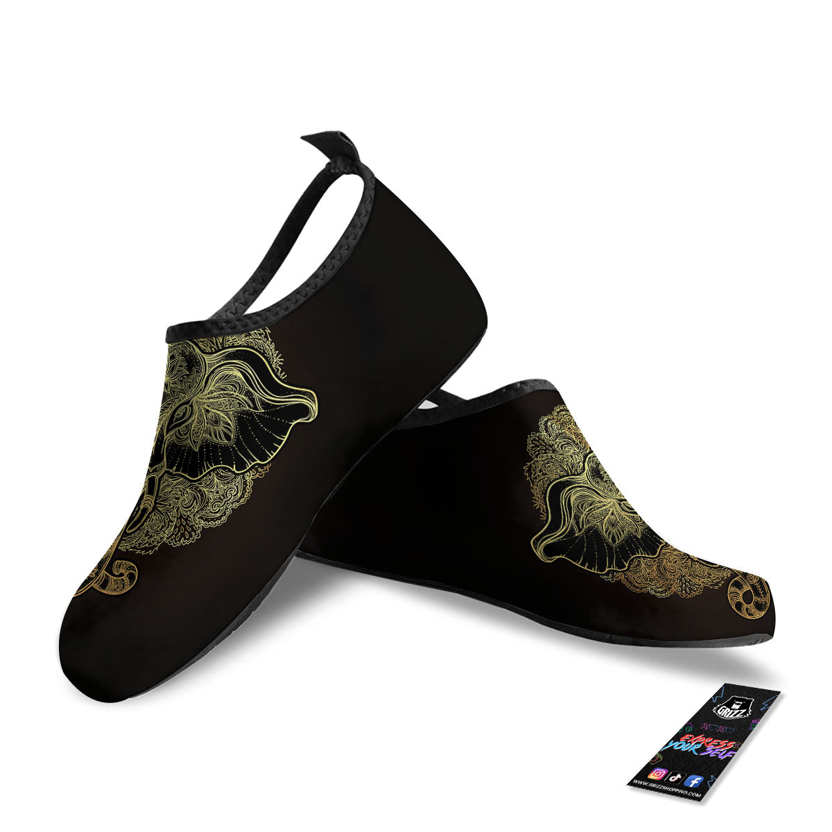 Elephant Spiritual Golden Print Water Shoes-grizzshop