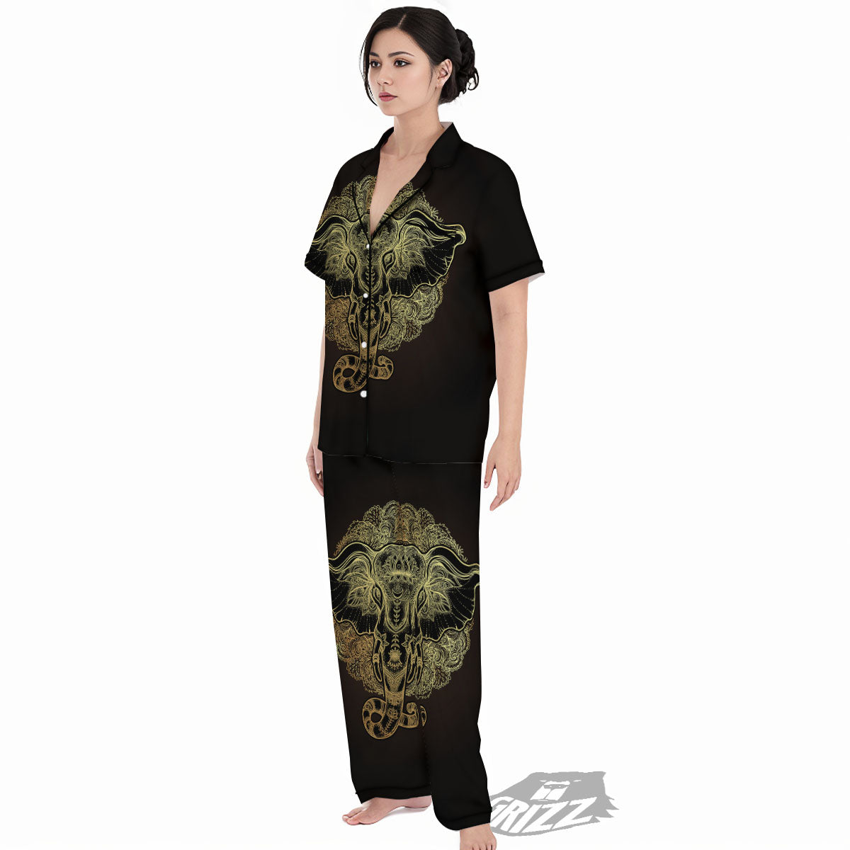 Elephant Spiritual Golden Print Women's Pajamas Set-grizzshop