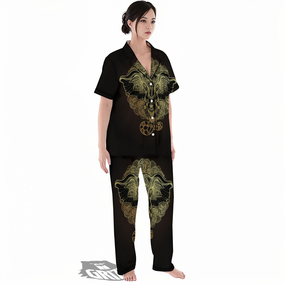 Elephant Spiritual Golden Print Women's Pajamas Set-grizzshop