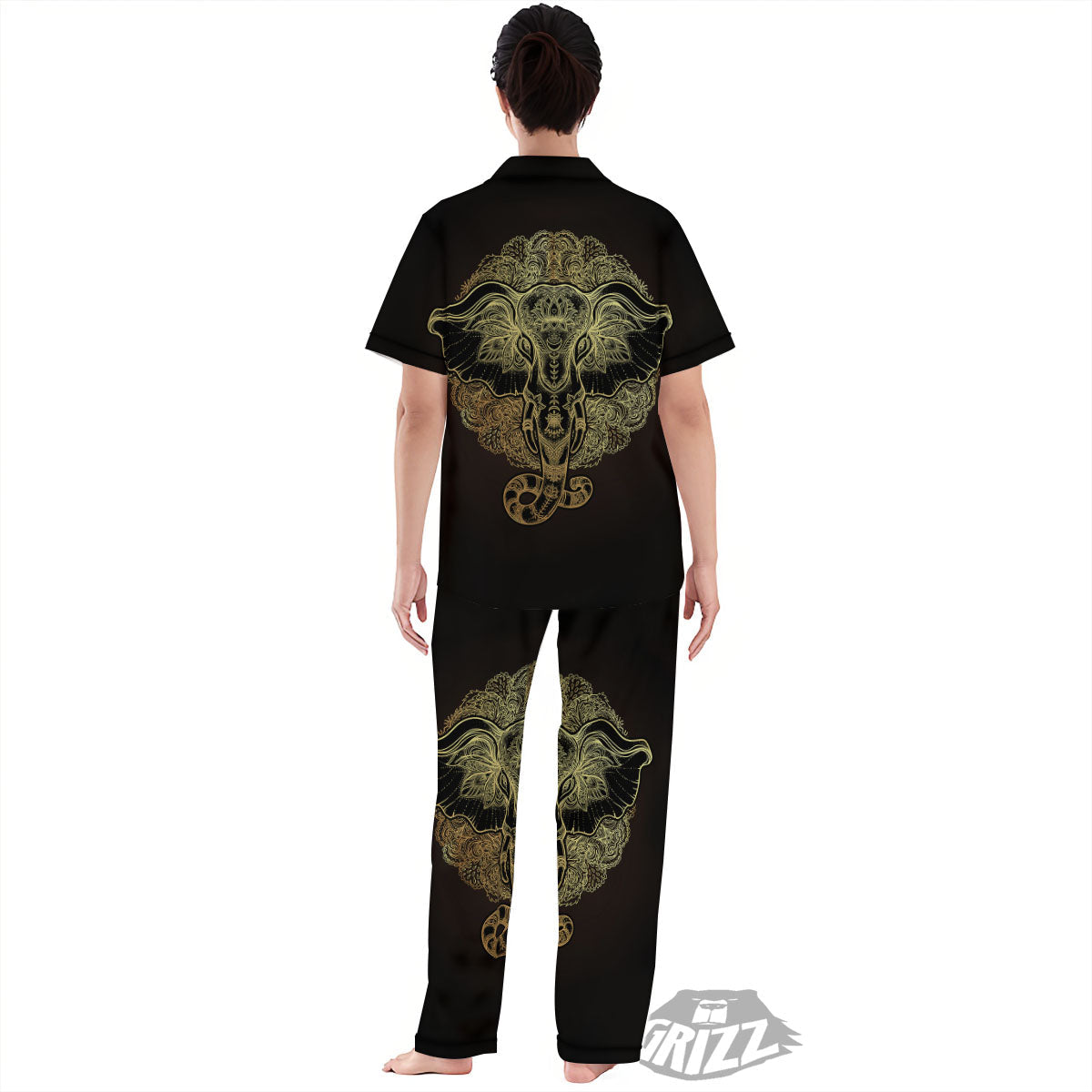 Elephant Spiritual Golden Print Women's Pajamas Set-grizzshop