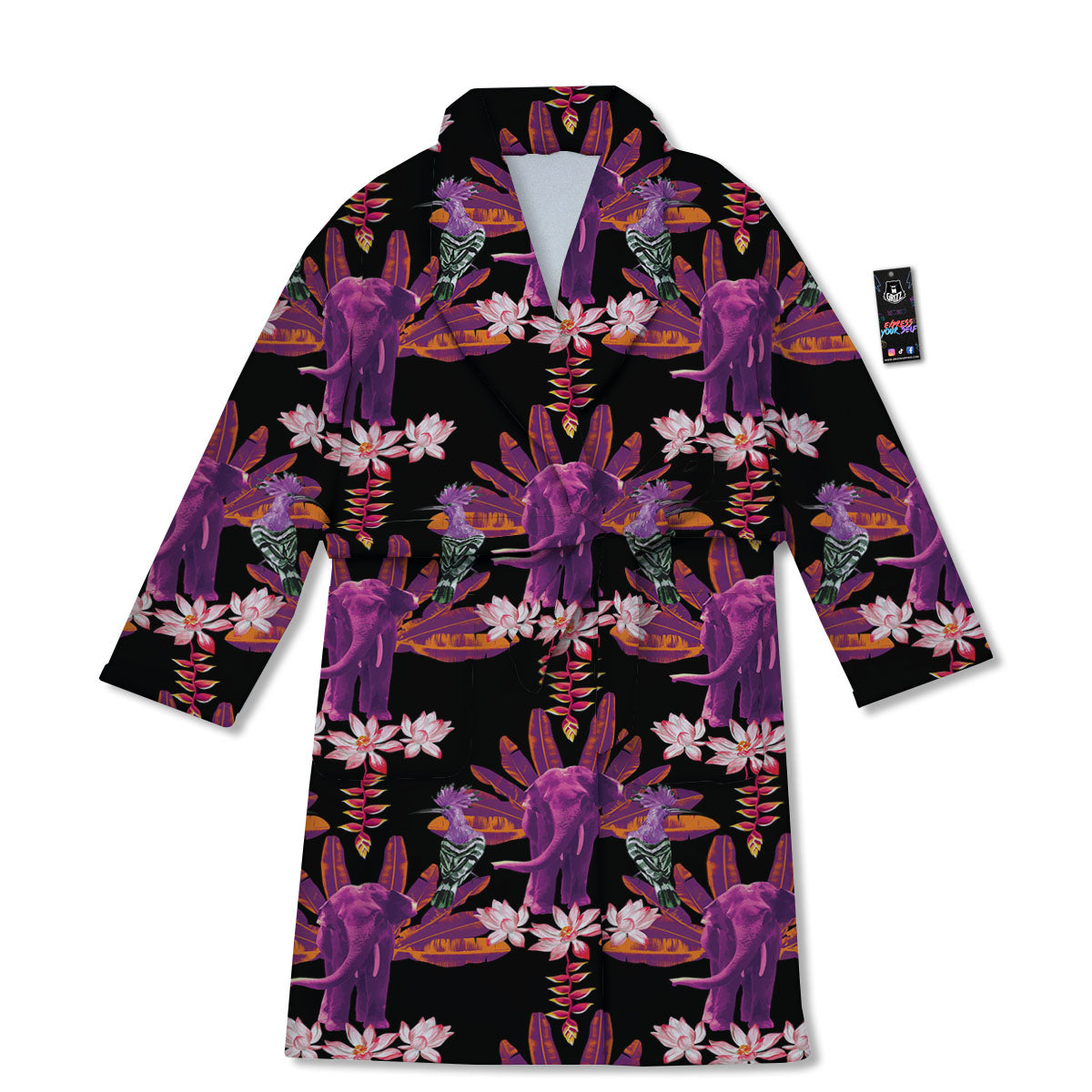 Elephant Tropical Purple Print Pattern Bathrobe-grizzshop