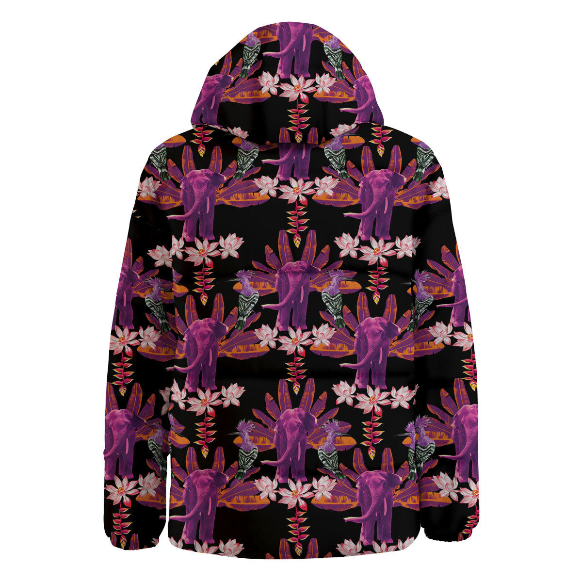 Elephant Tropical Purple Print Pattern Down Jacket-grizzshop