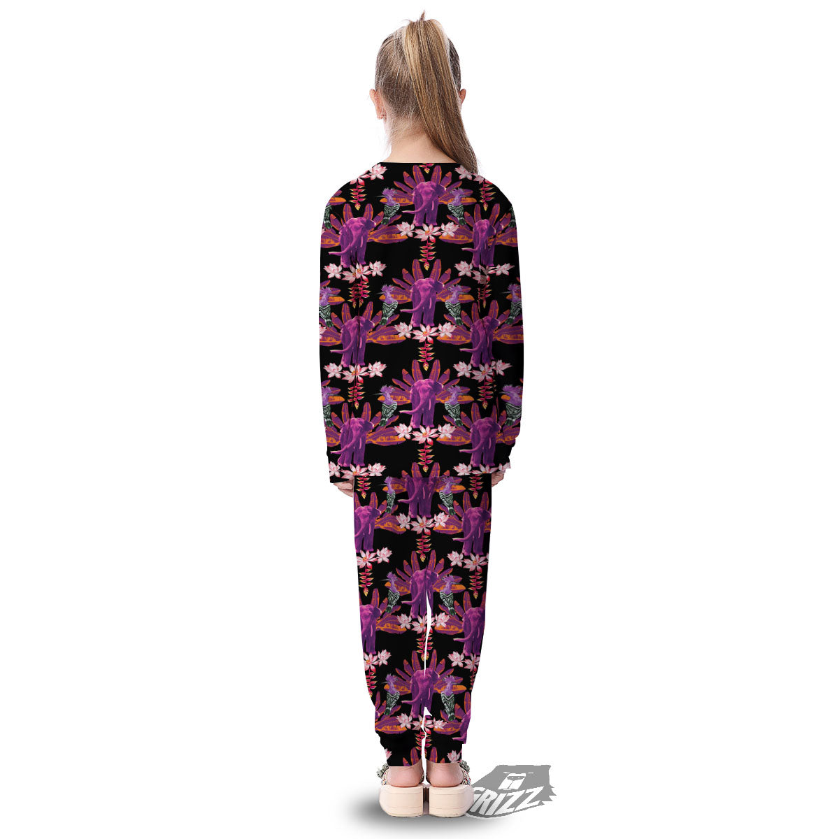 Elephant Tropical Purple Print Pattern Kid's Pajamas-grizzshop
