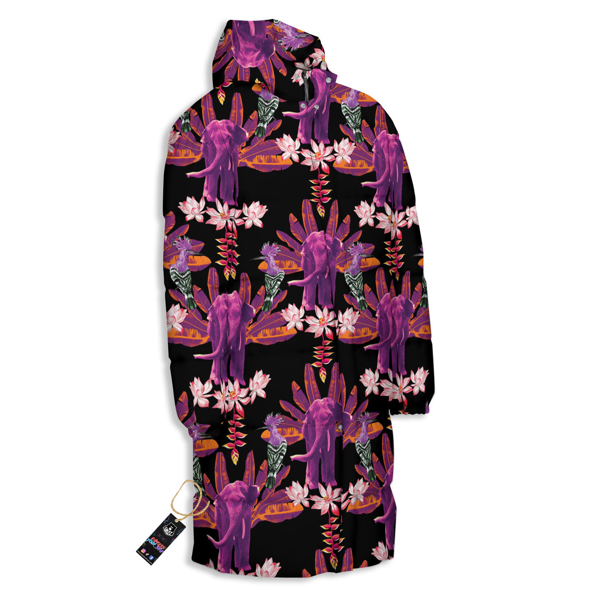 Elephant Tropical Purple Print Pattern Long Down Jacket-grizzshop