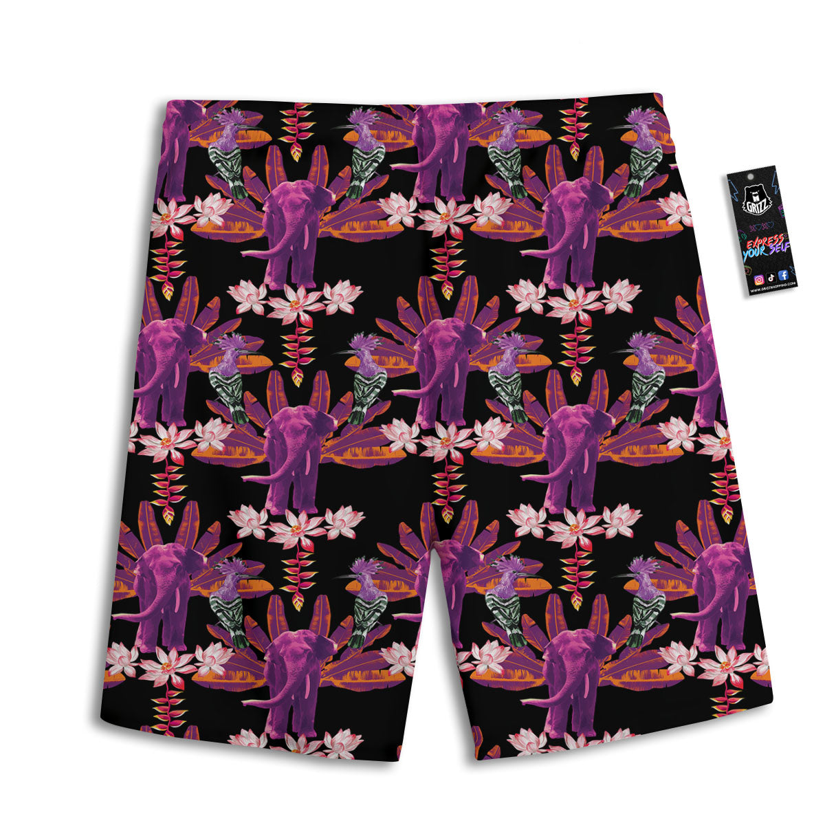 Elephant Tropical Purple Print Pattern Men's Athletic Shorts-grizzshop