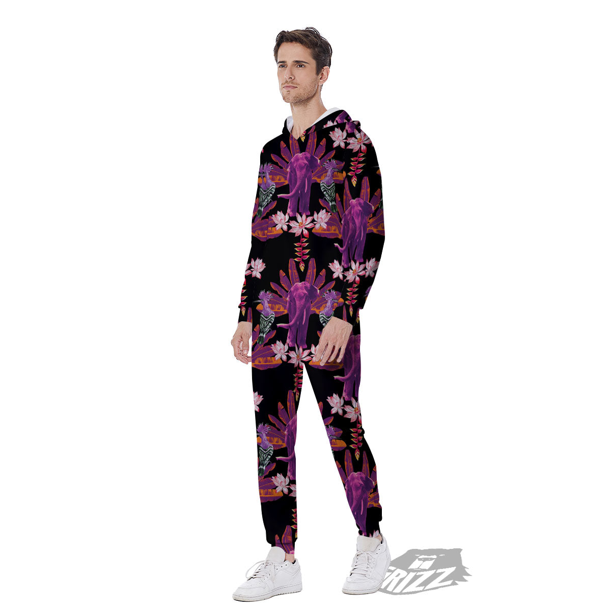Elephant Tropical Purple Print Pattern Men's Jumpsuit-grizzshop
