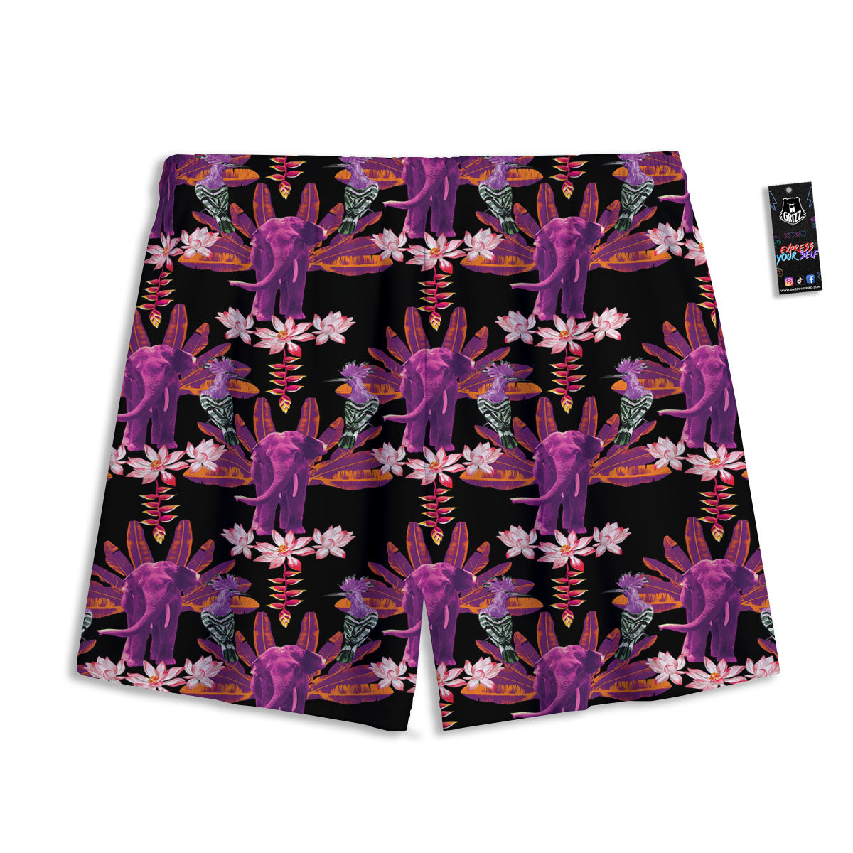 Elephant Tropical Purple Print Pattern Mesh Shorts-grizzshop