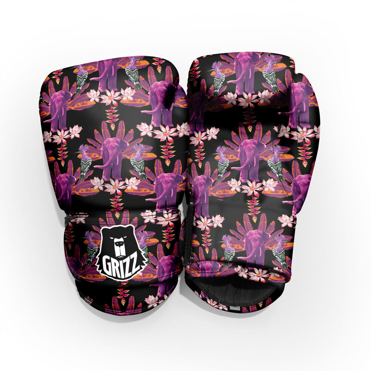 Elephant Tropical Purple Print Pattern Sparring Gloves-grizzshop
