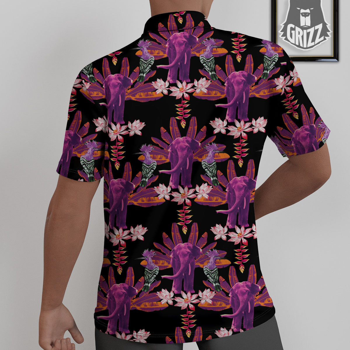 Elephant Tropical Purple Print Pattern Untucked Shirts-grizzshop