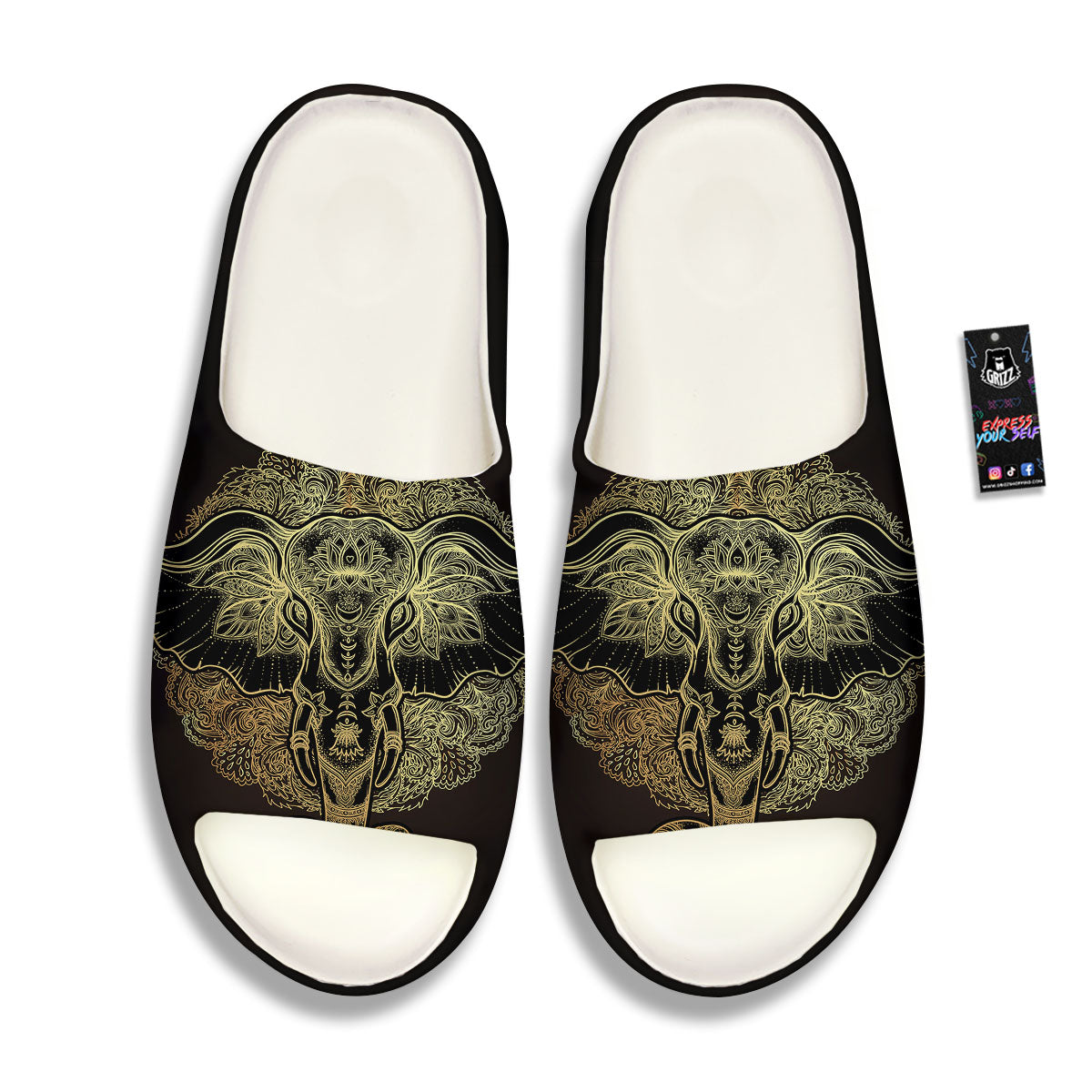 Elephant Spiritual Golden Print Sandals-grizzshop