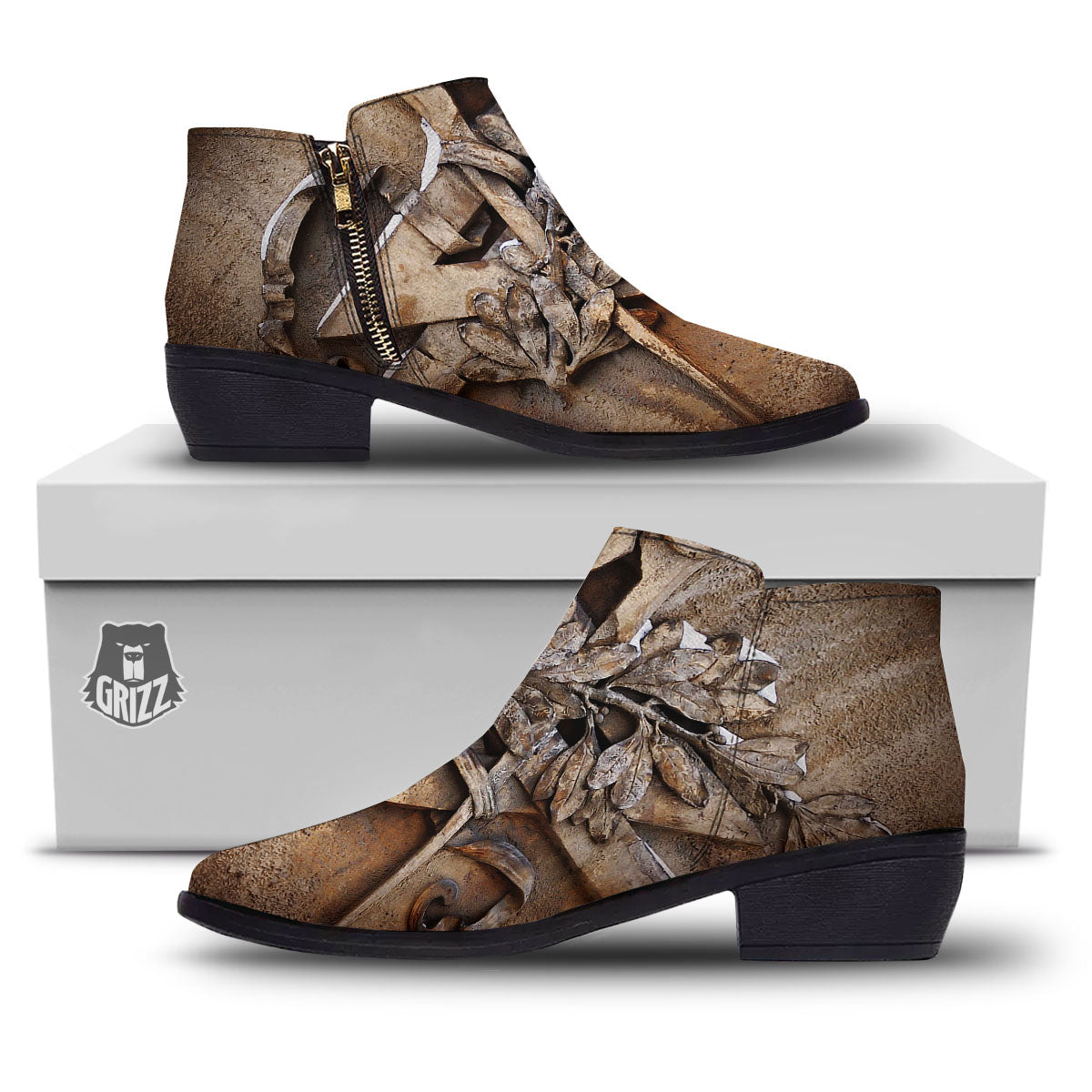 Emblem Freemasonry Print Ankle Boots-grizzshop