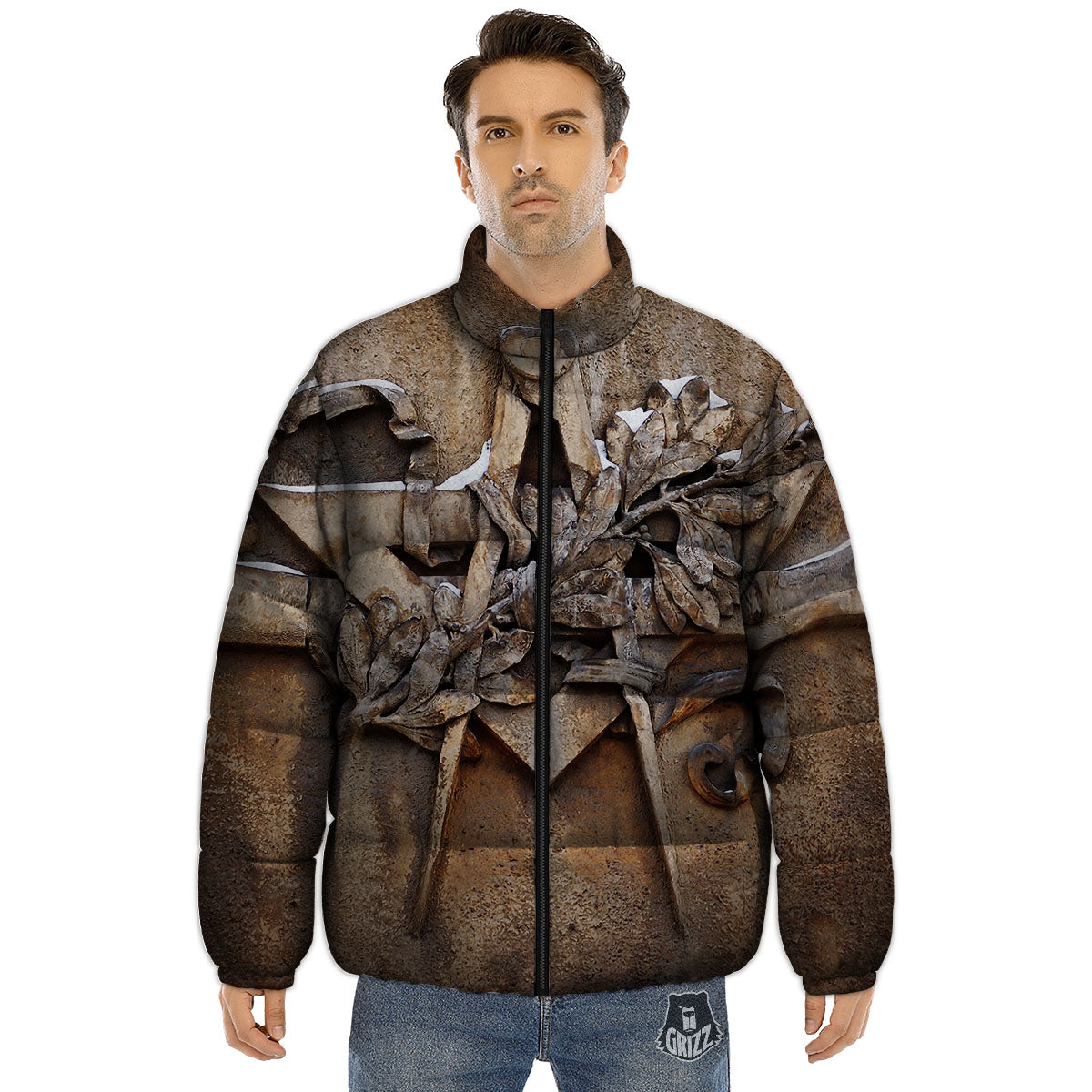 Emblem Freemasonry Print Puffer Jacket-grizzshop