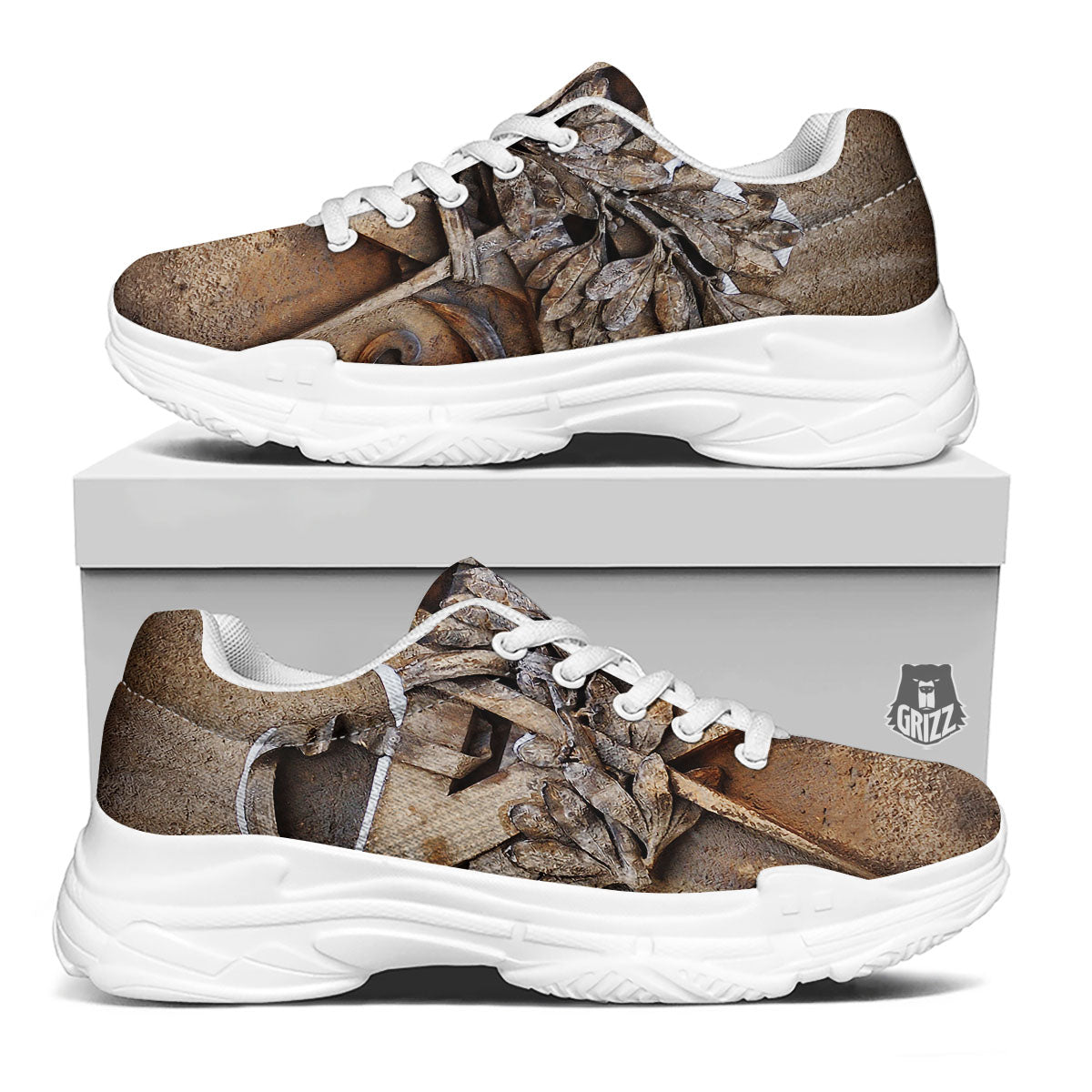Emblem Freemasonry Print White Chunky Shoes-grizzshop
