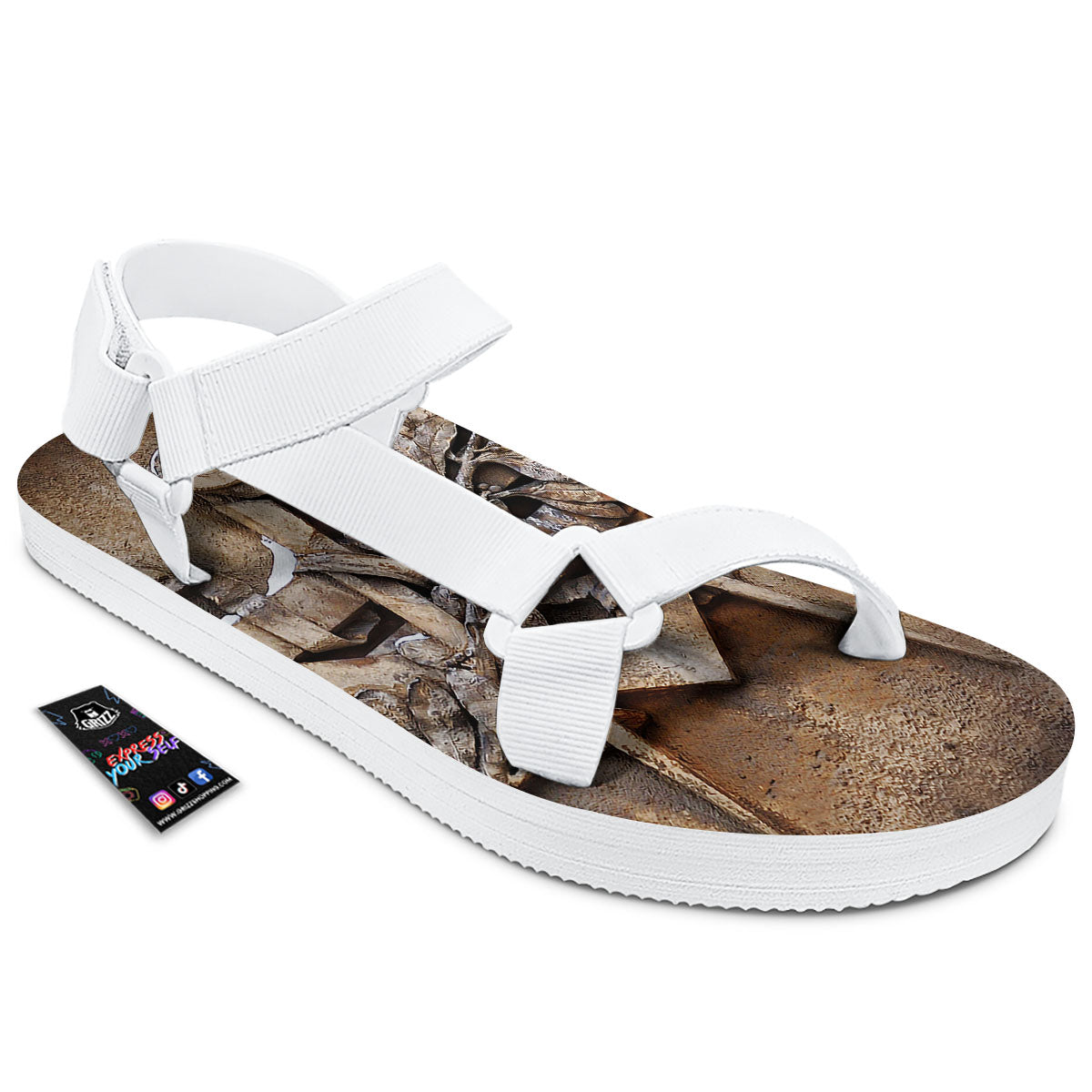 Emblem Freemasonry Print White Open Toe Sandals-grizzshop