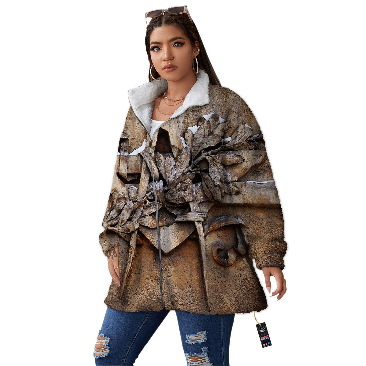 Emblem Freemasonry Print Women's Sherpa Jacket-grizzshop