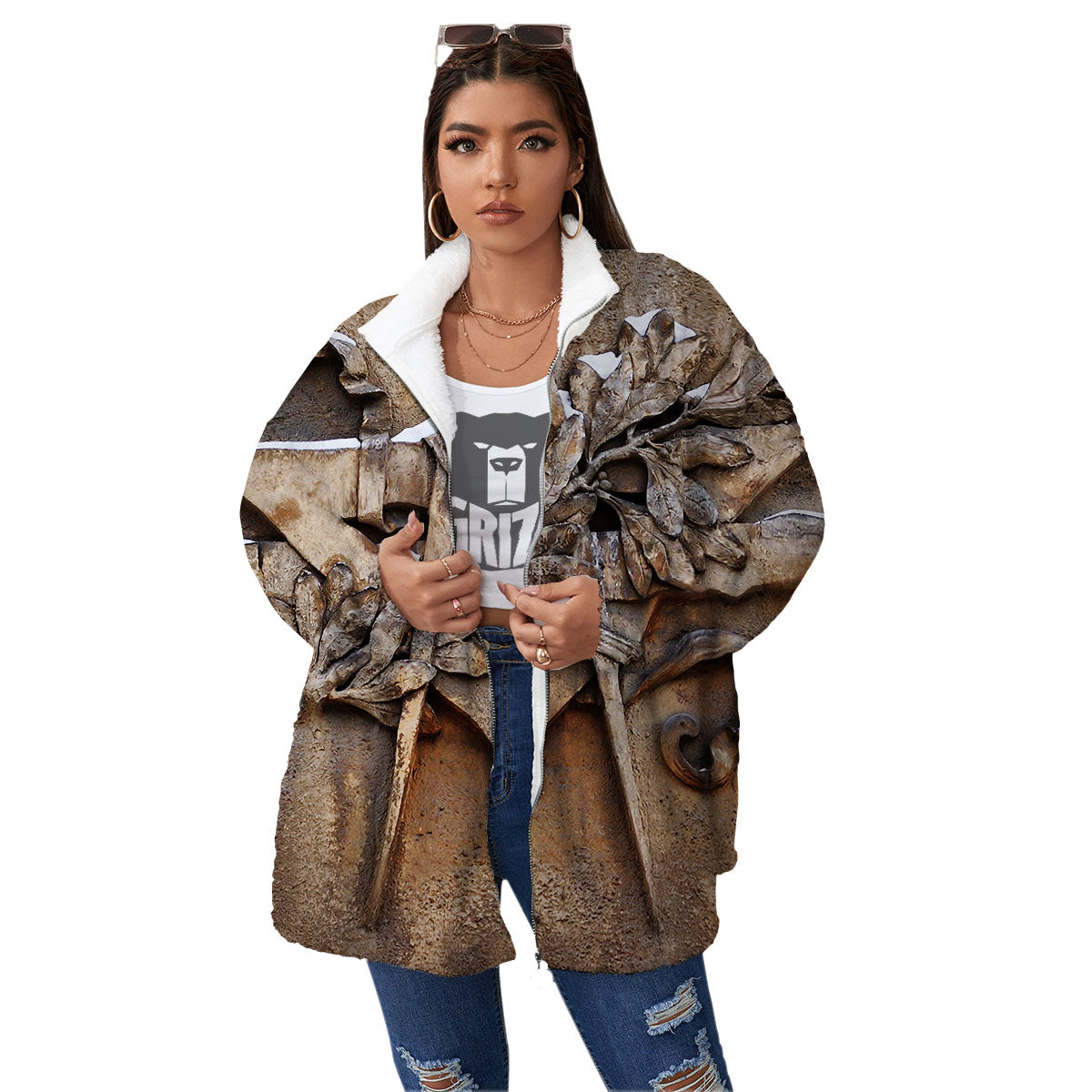 Emblem Freemasonry Print Women's Sherpa Jacket-grizzshop