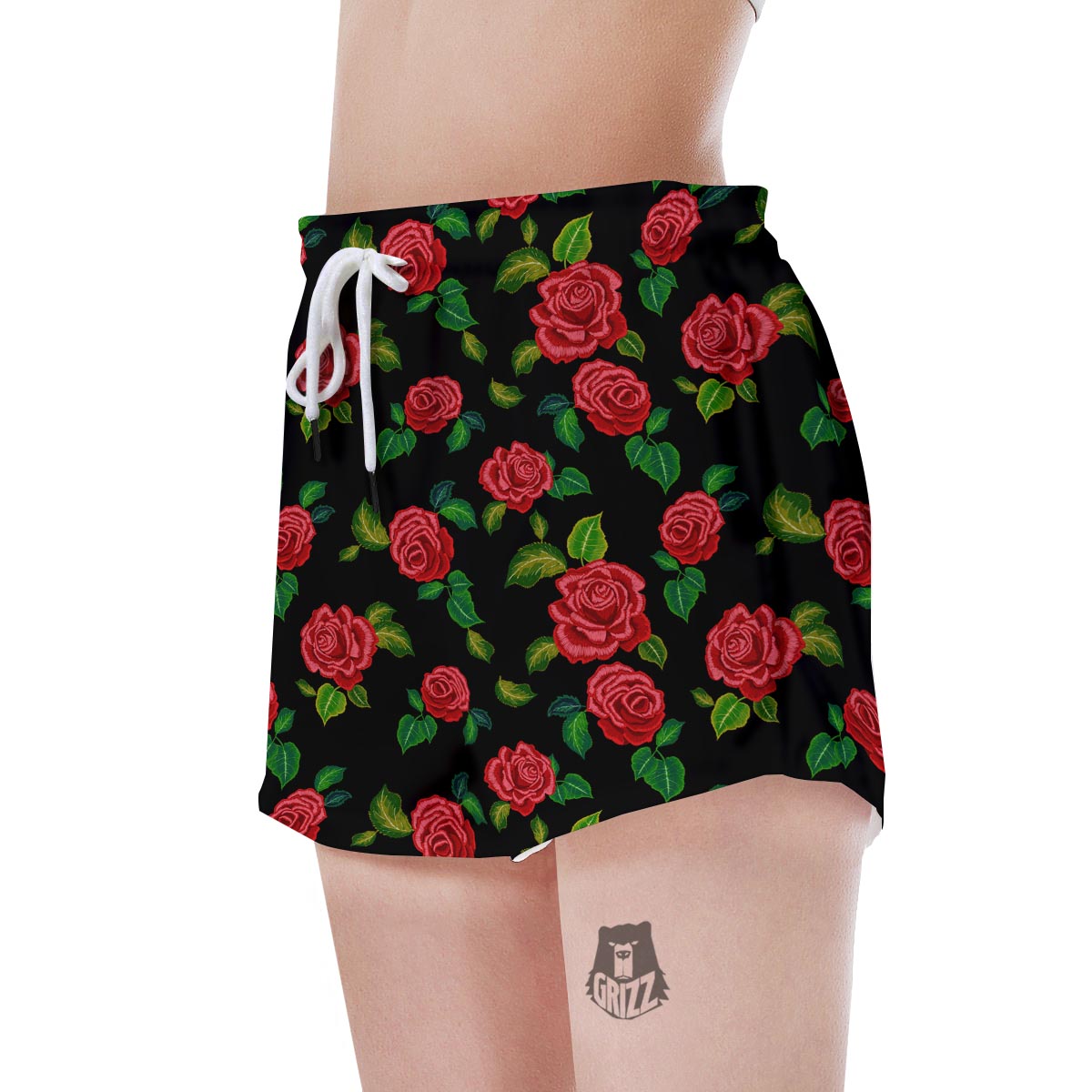 Embroidery Red Rose Floral Print Women's Shorts-grizzshop