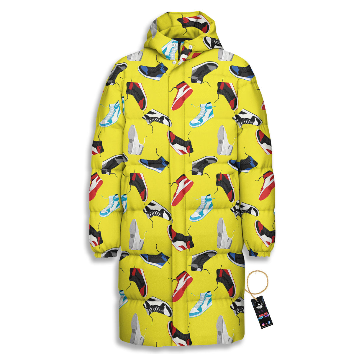 Emo Shoes Print Pattern Long Down Jacket-grizzshop