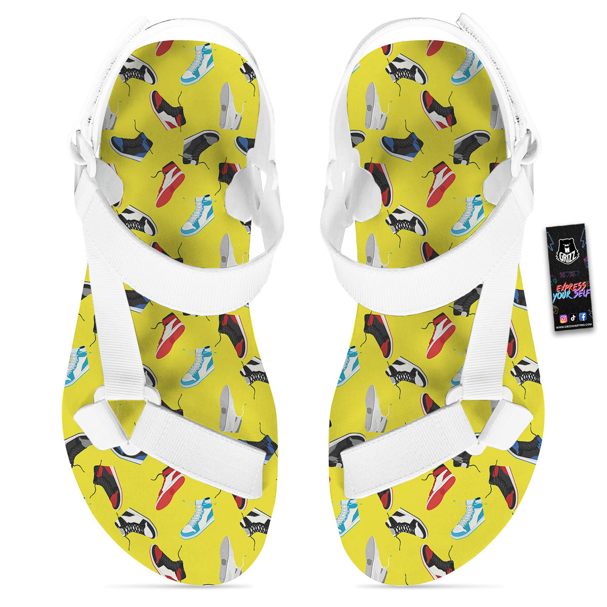 Emo Shoes Print Pattern White Open Toe Sandals-grizzshop