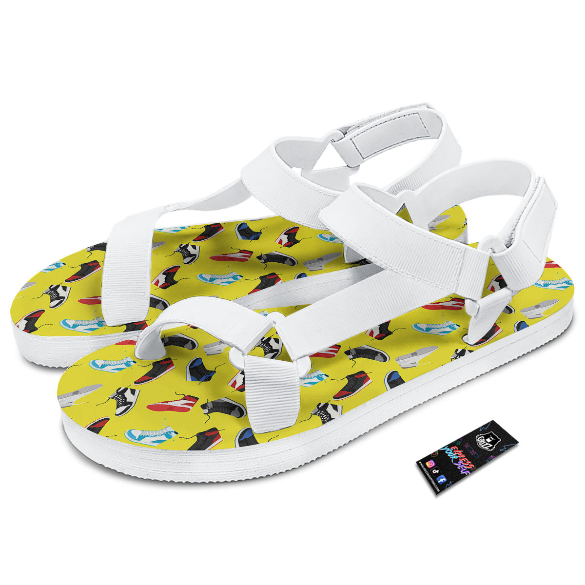 Emo Shoes Print Pattern White Open Toe Sandals-grizzshop