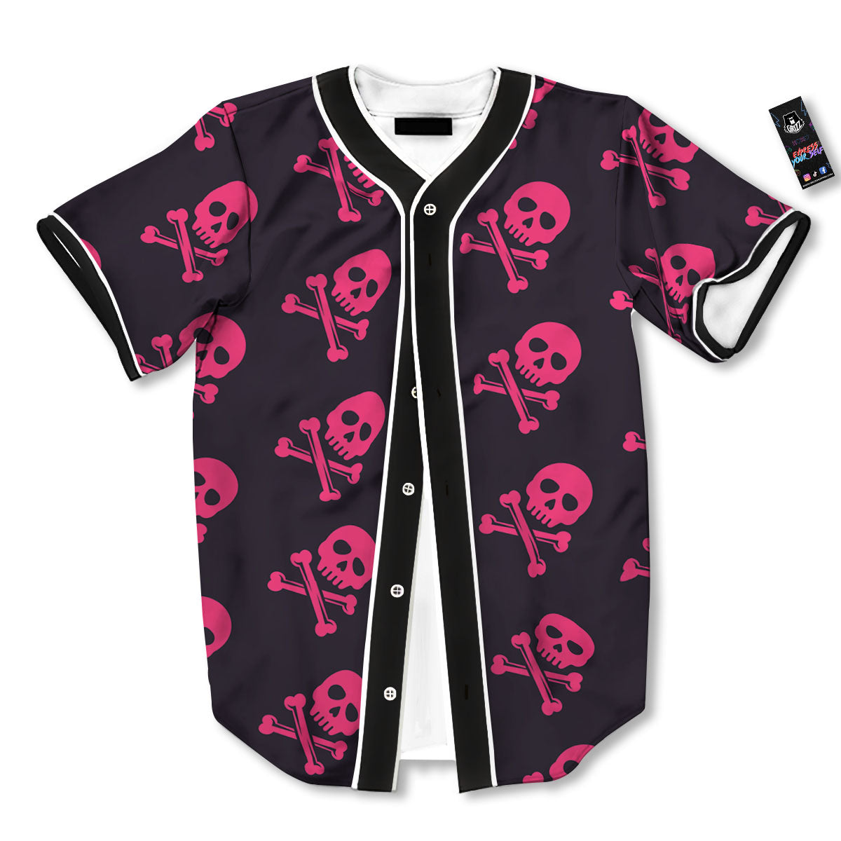 Emo Skull Pink Print Pattern Baseball Jersey-grizzshop