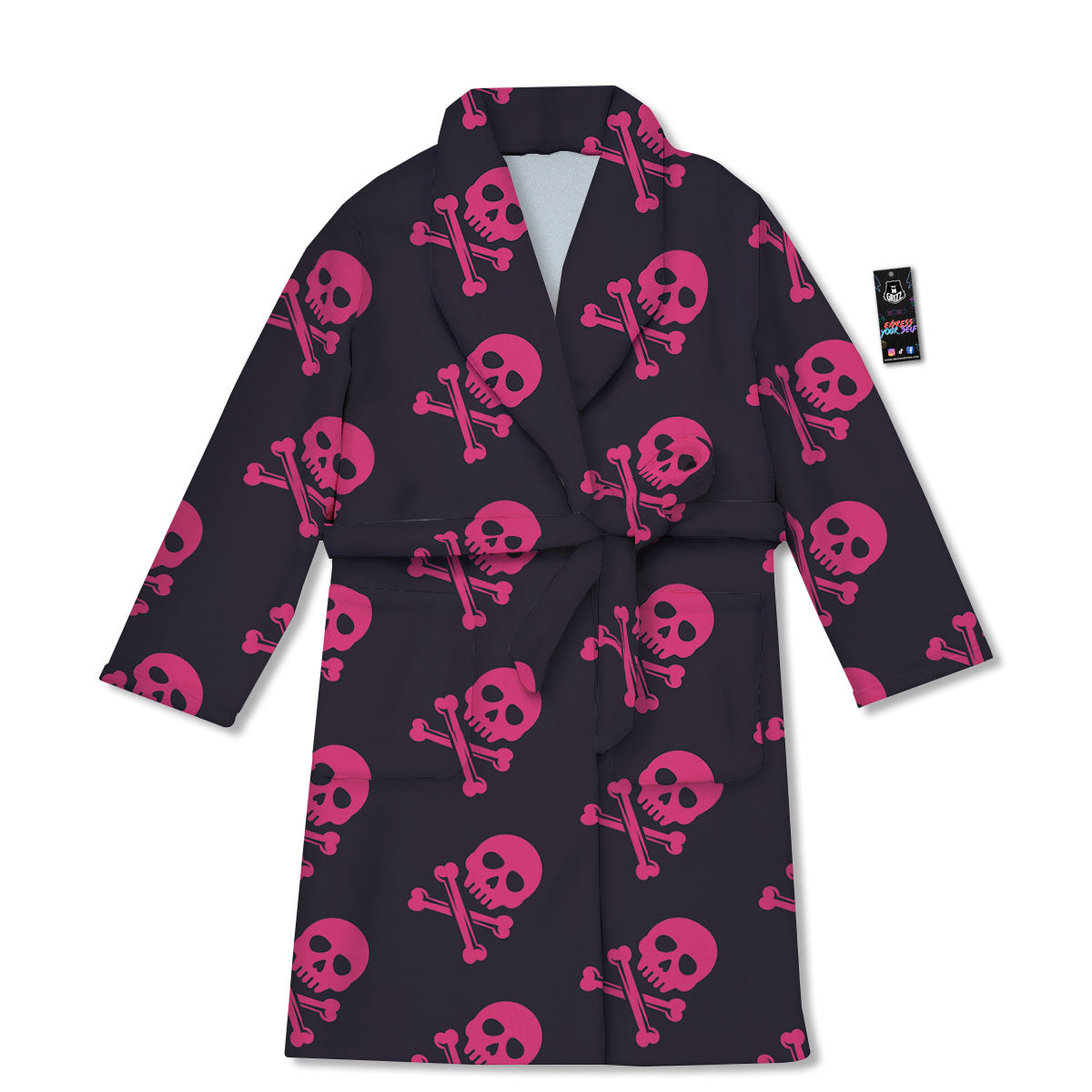 Emo Skull Pink Print Pattern Bathrobe-grizzshop