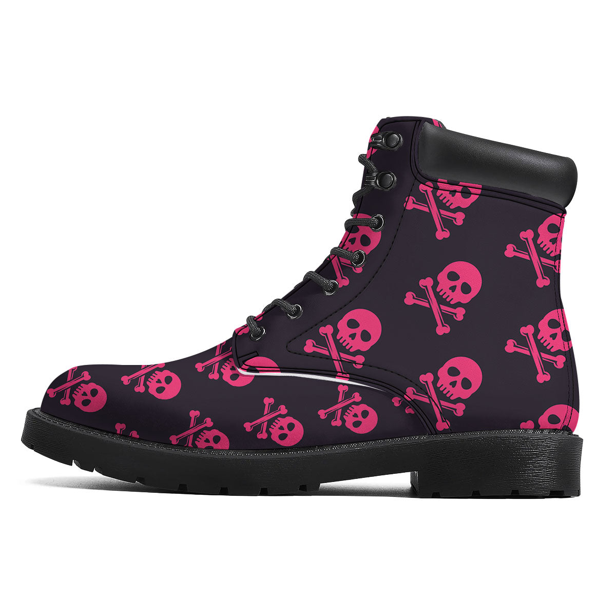 Emo Skull Pink Print Pattern Boots-grizzshop
