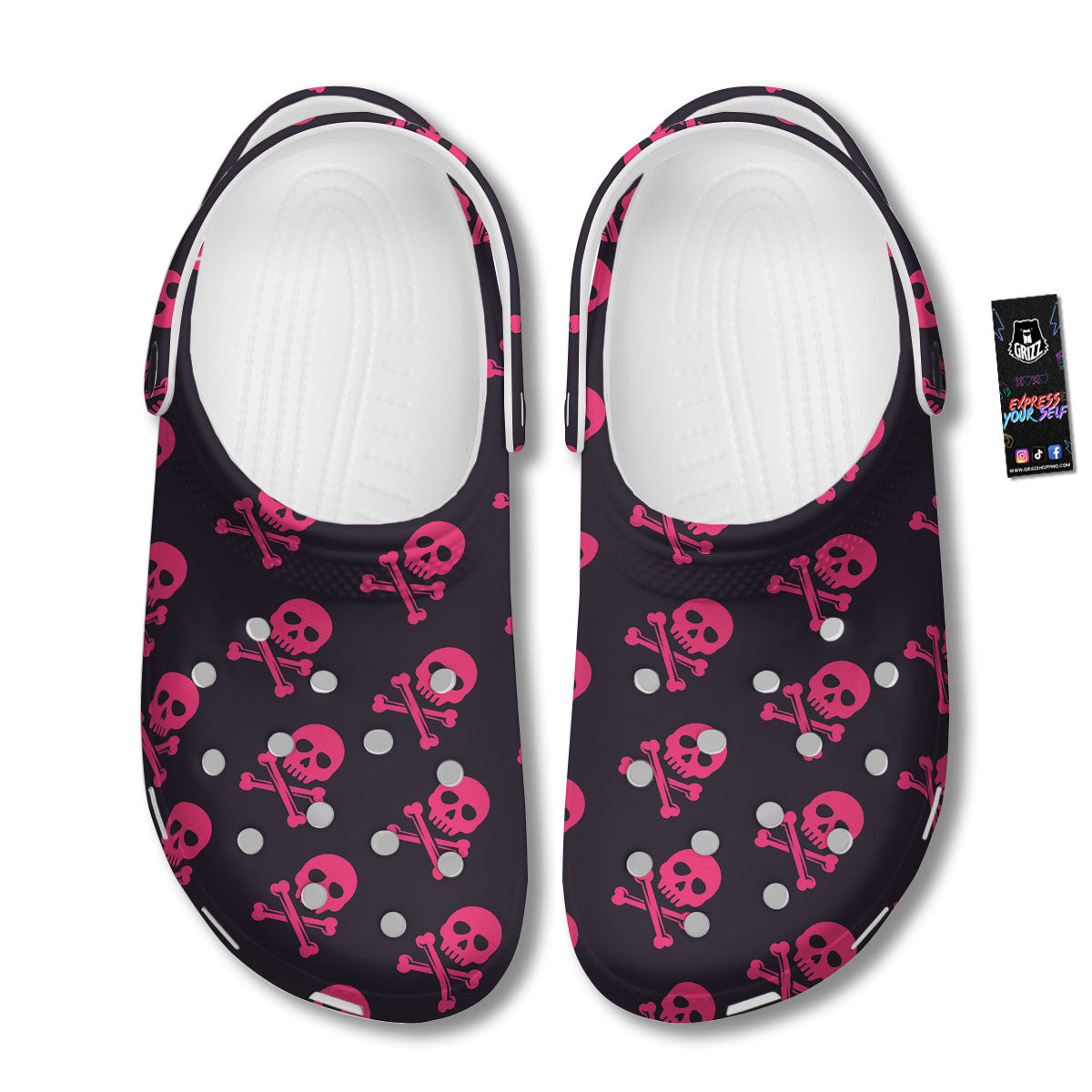 Emo Skull Pink Print Pattern Clog-grizzshop