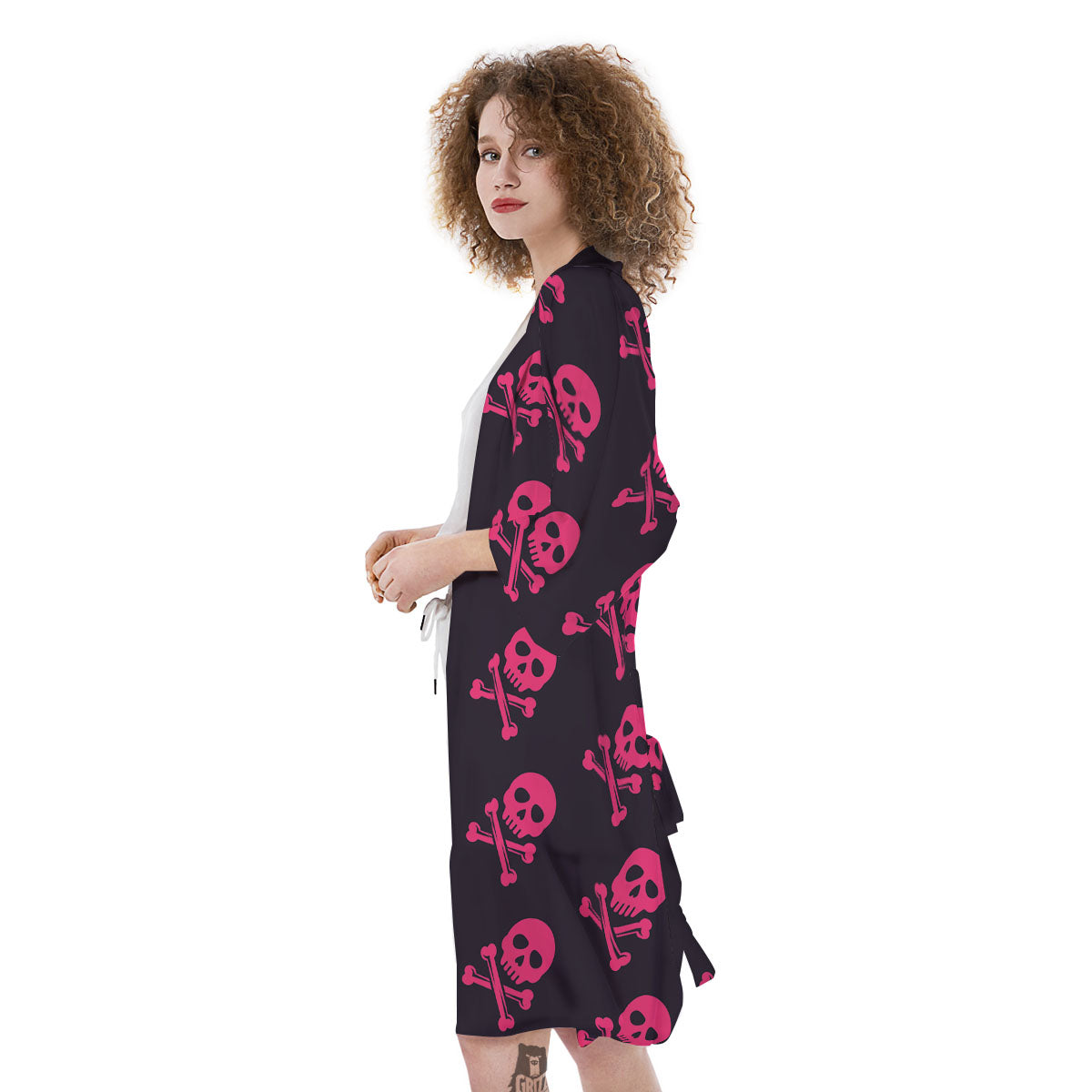 Emo Skull Pink Print Pattern Kimono-grizzshop
