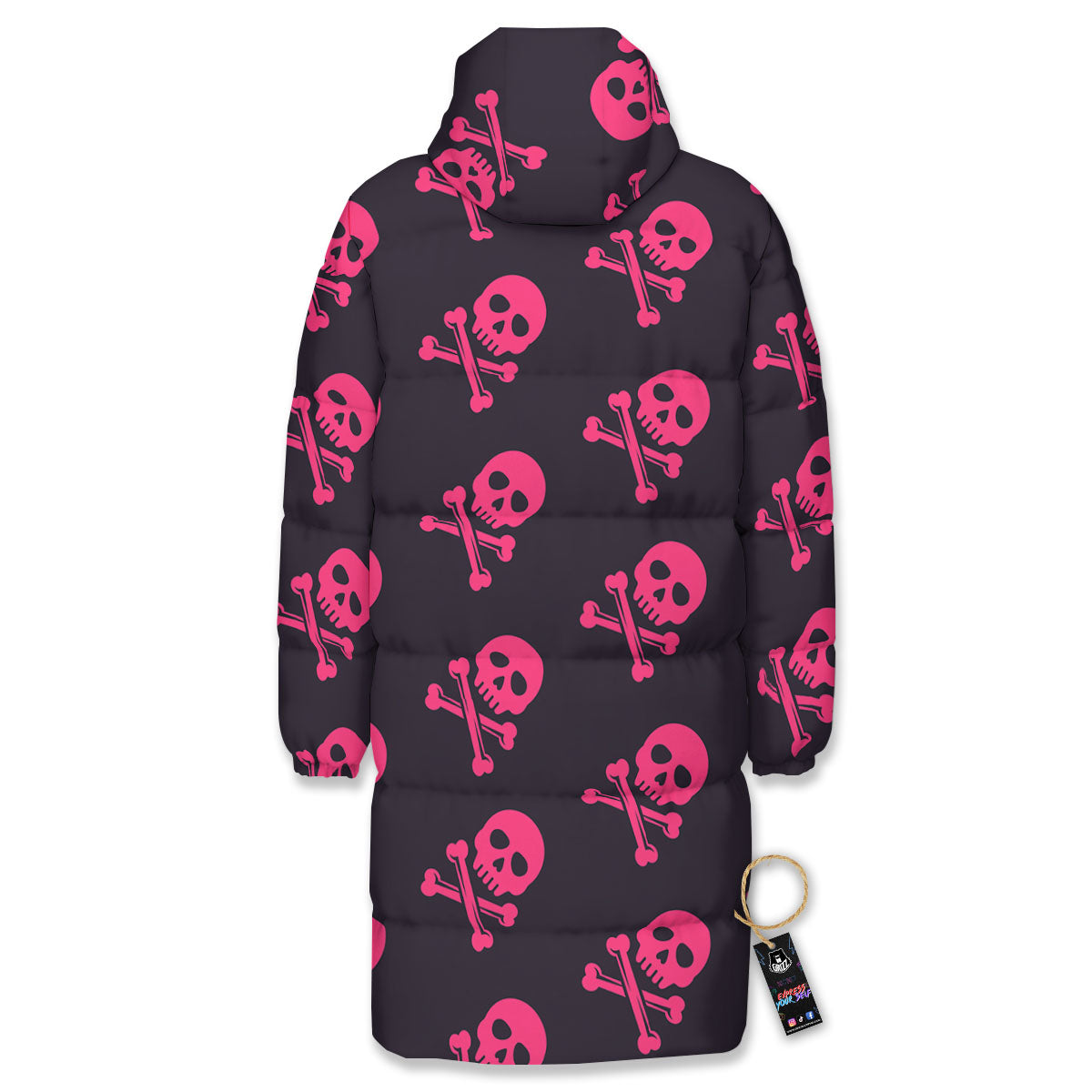 Emo Skull Pink Print Pattern Long Down Jacket-grizzshop
