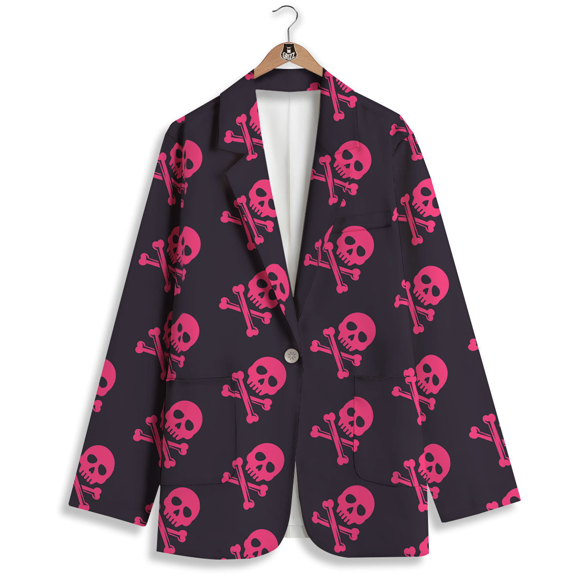 Emo Skull Pink Print Pattern Women's Blazer-grizzshop