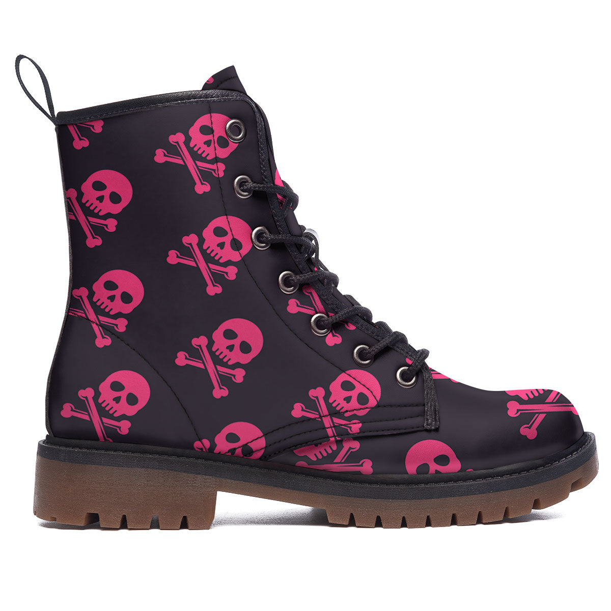 Emo Skull Pink Print Pattern Work Boots-grizzshop