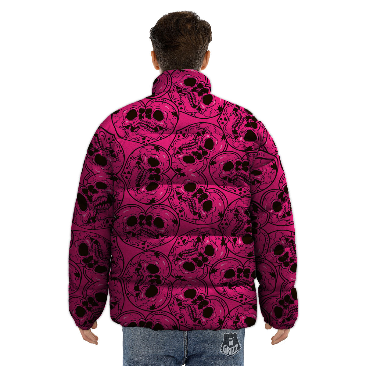 Emo Symbols Pink Print Pattern Puffer Jacket-grizzshop