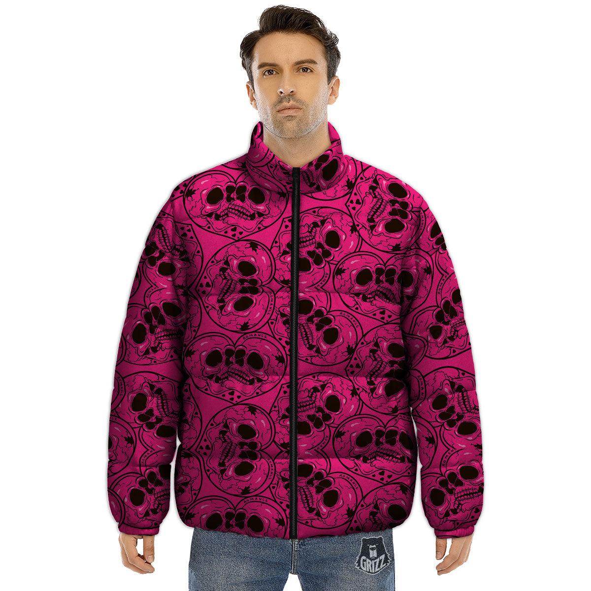 Emo Symbols Pink Print Pattern Puffer Jacket-grizzshop