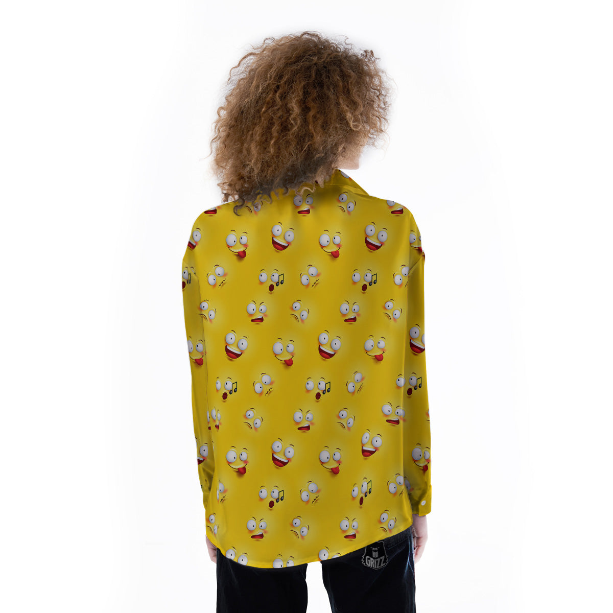 Emoji 3D Face Print Pattern Women's Long Sleeve Shirts-grizzshop