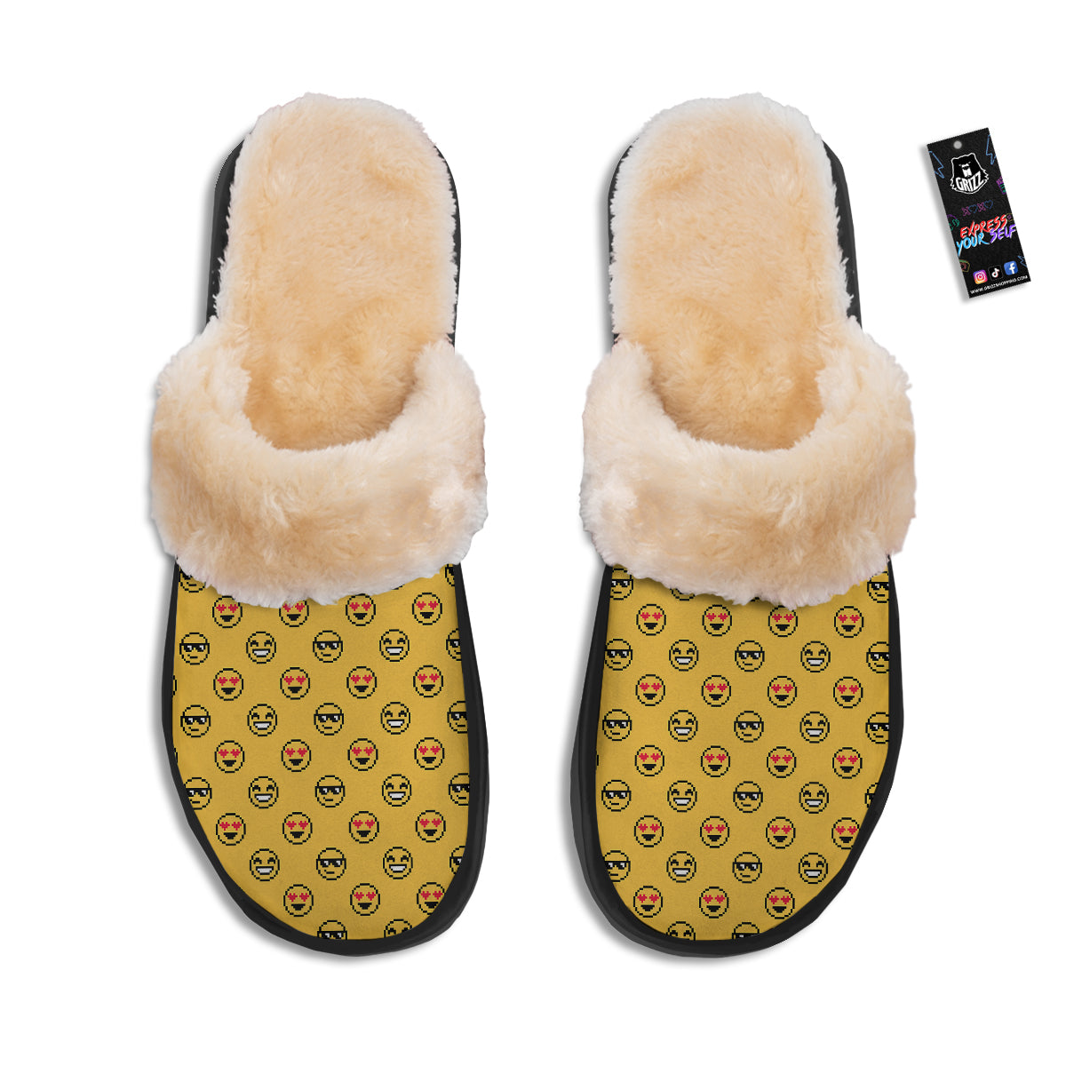Emoji 8-Bit Print Pattern Slippers-grizzshop