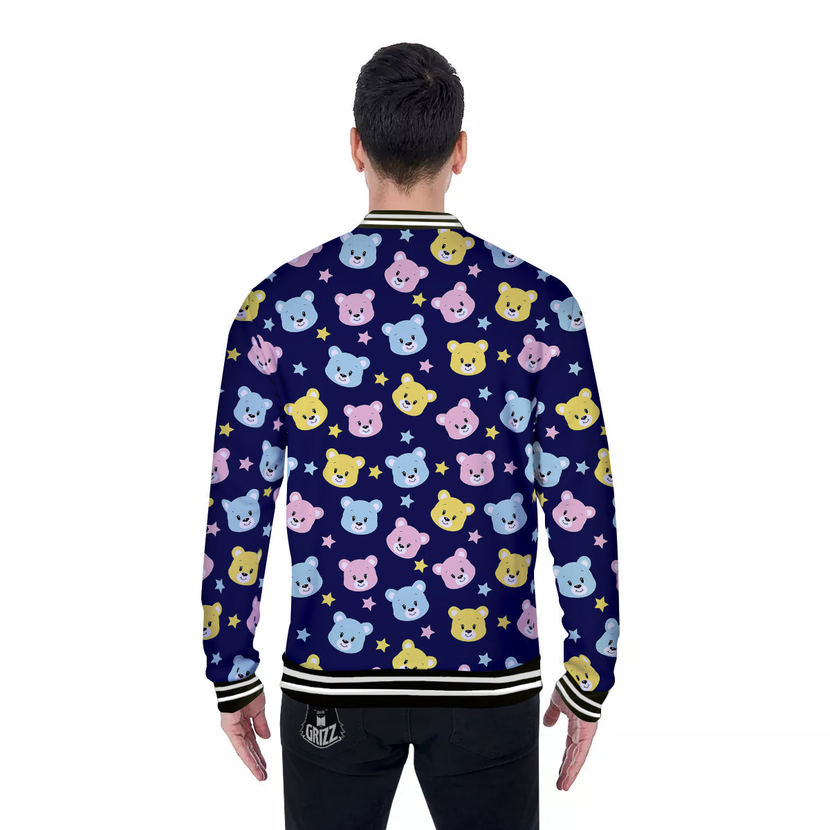 Emoji Bear Print Pattern Baseball Jacket-grizzshop