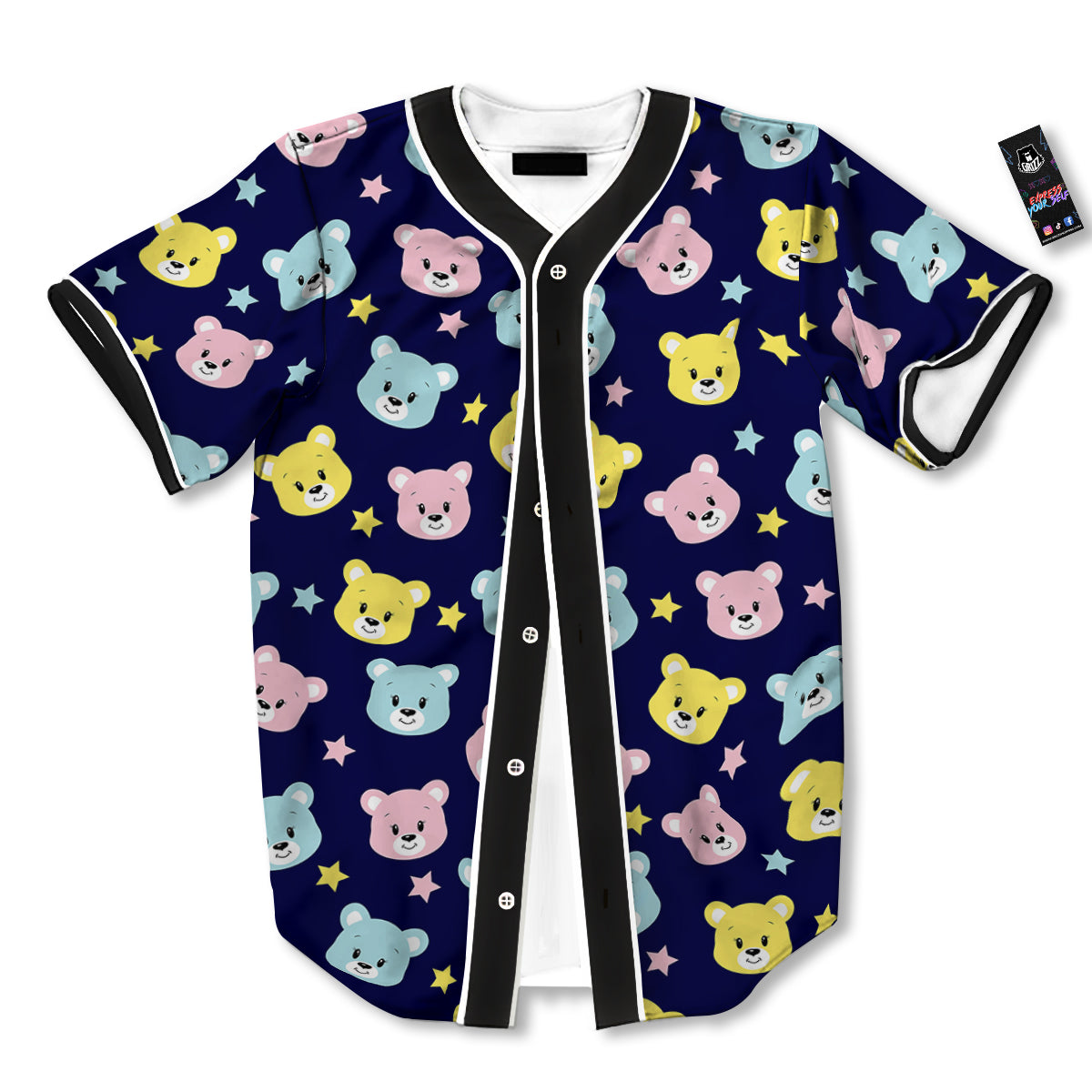 Emoji Bear Print Pattern Baseball Jersey-grizzshop