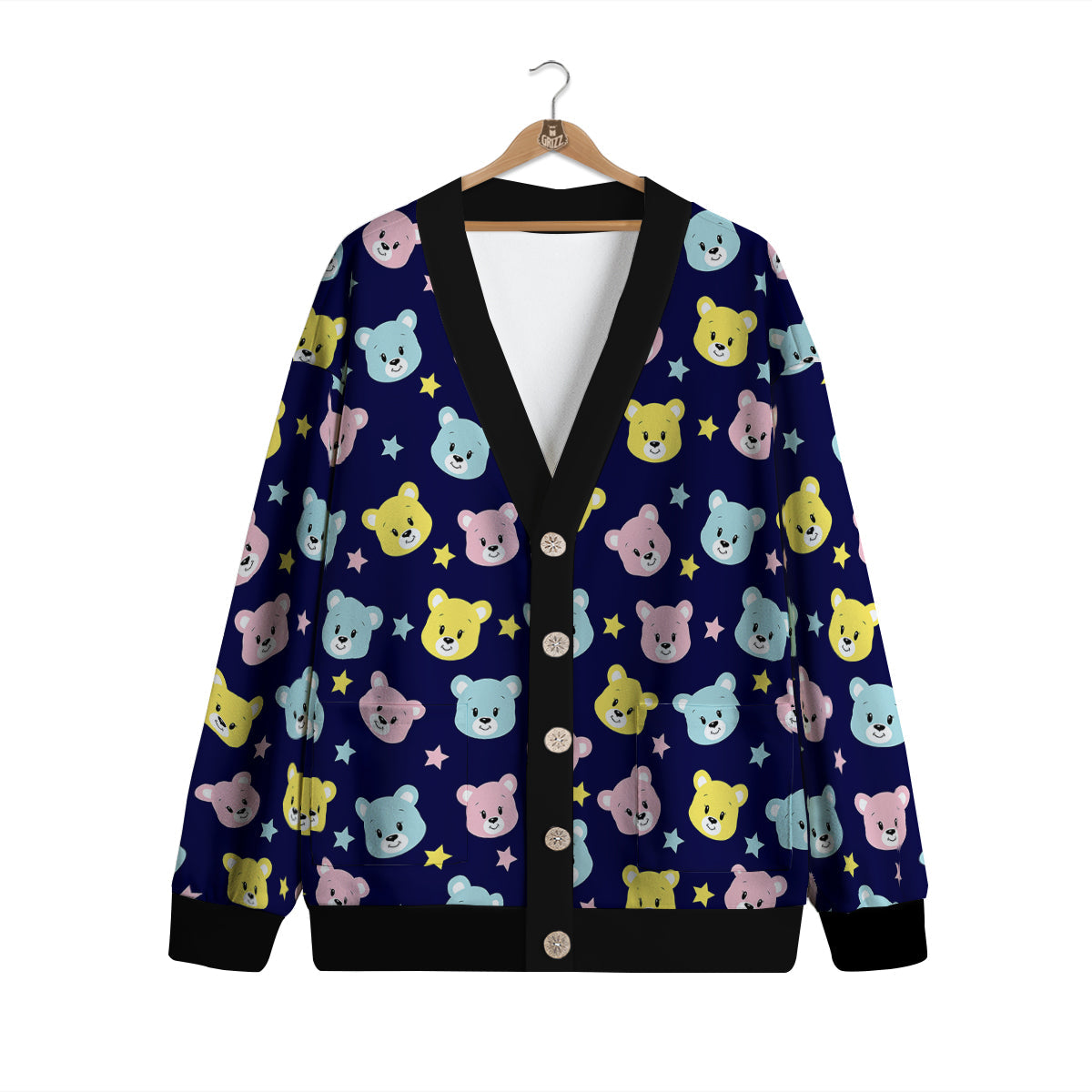 Emoji Bear Print Pattern Cardigan-grizzshop