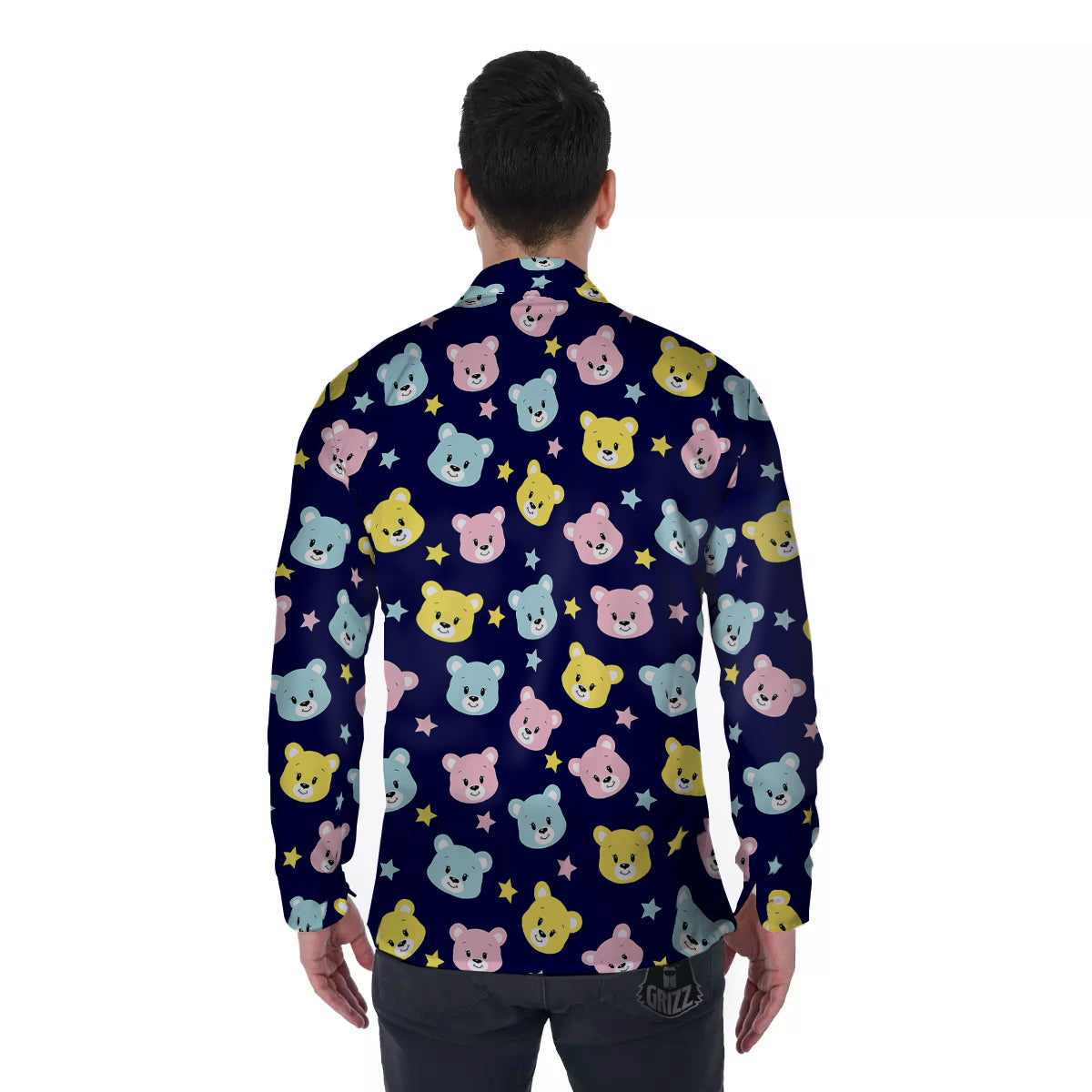 Emoji Bear Print Pattern Men's Long Sleeve Shirts-grizzshop