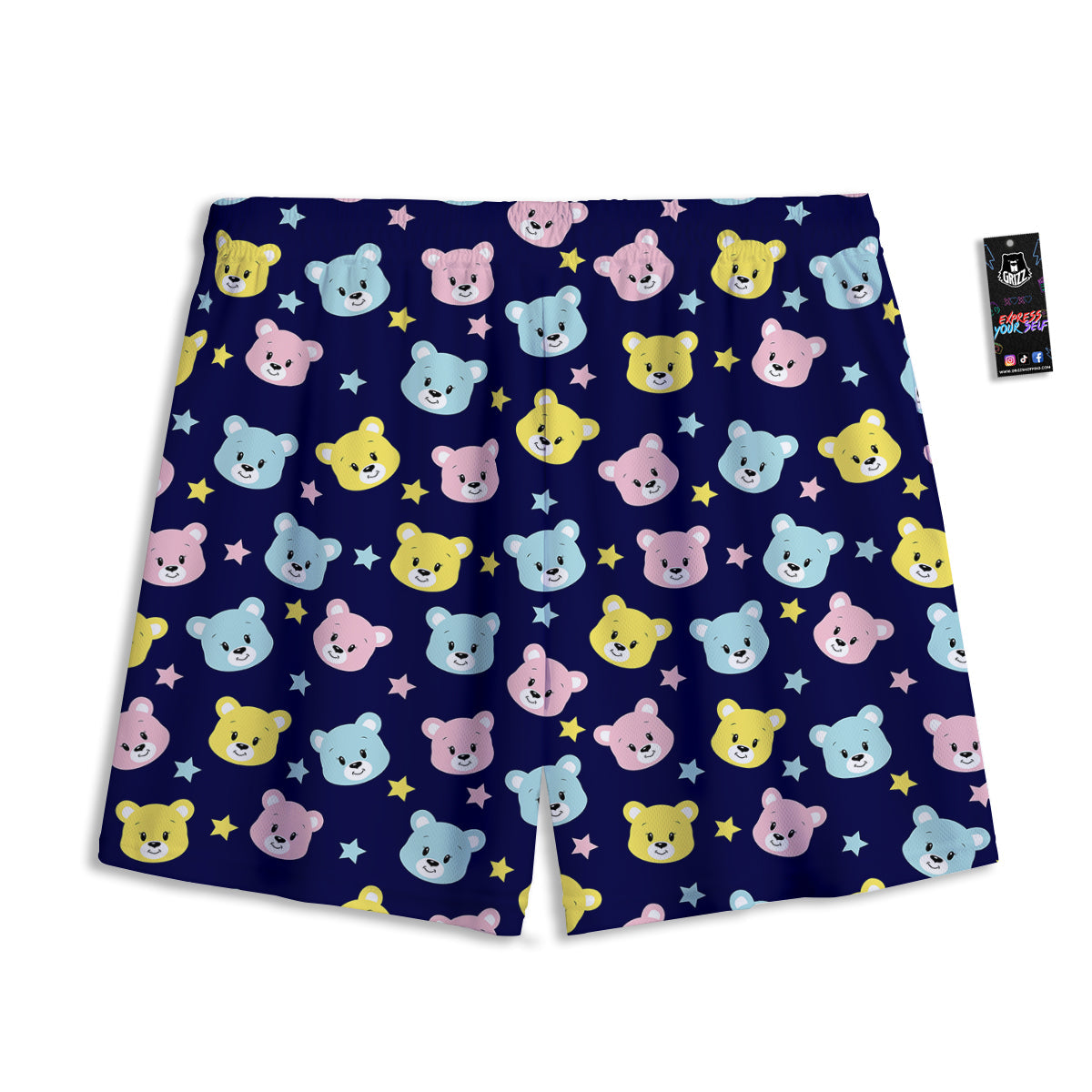 Emoji Bear Print Pattern Mesh Shorts-grizzshop